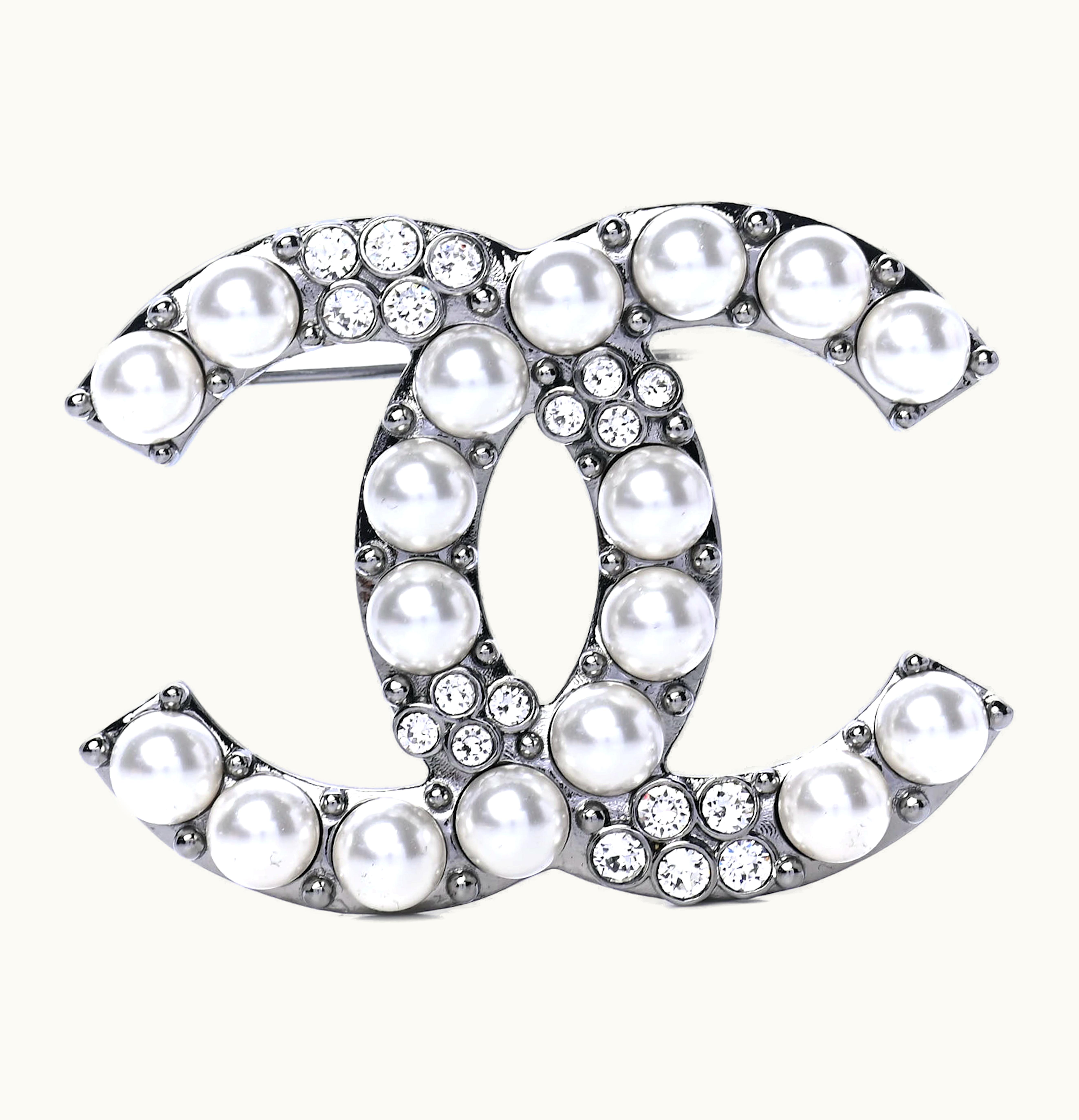 Chanel Chanel Pearl Crystal CC Brooch Gold