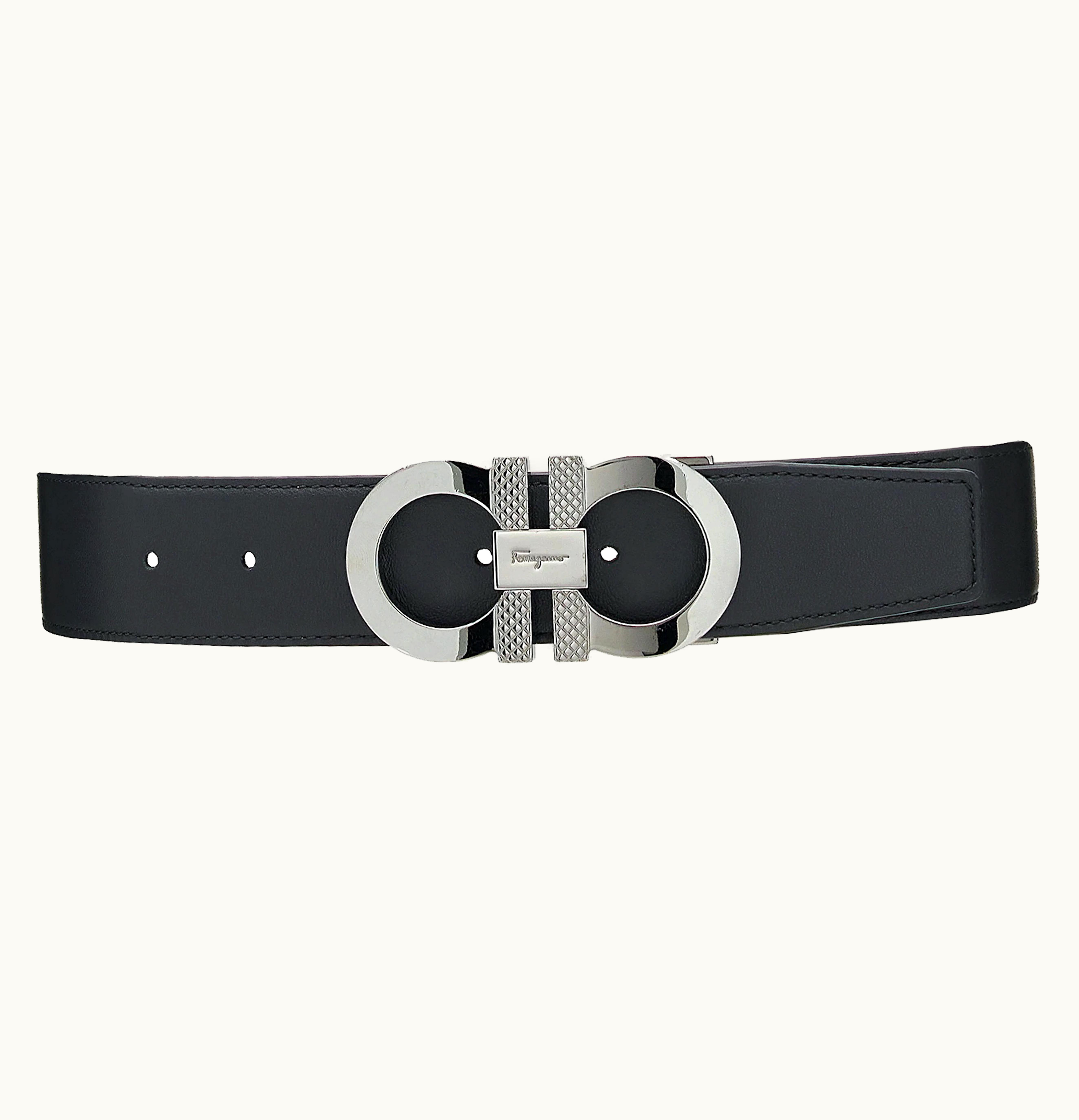 Ferragamo Ferragamo Reversible And Adjustable Gancini Belt Ruthenium Black Vicuna
