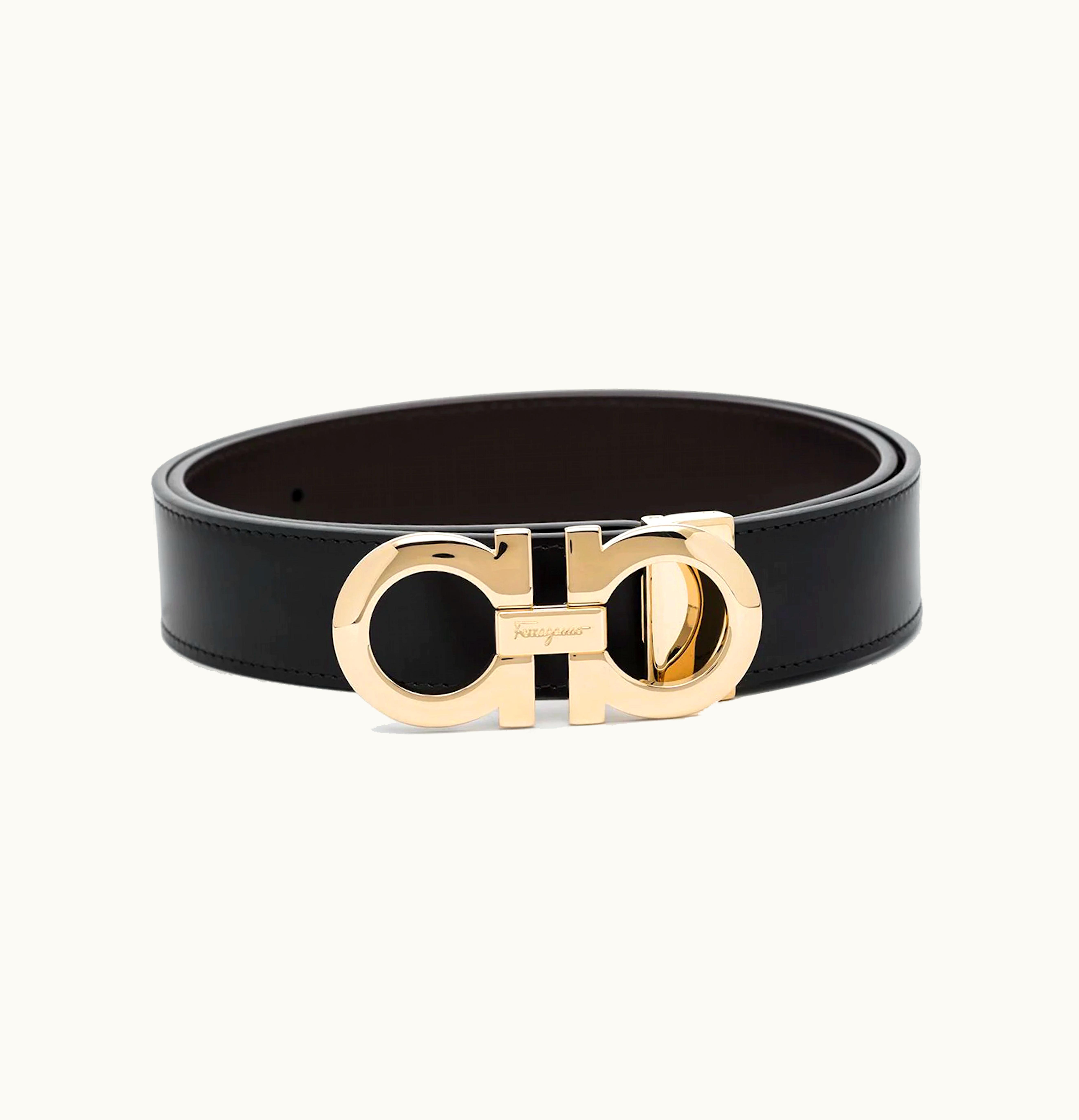 Ferragamo Ferragamo Reversible And Adjustable Gancini Belt Polished Black Gold