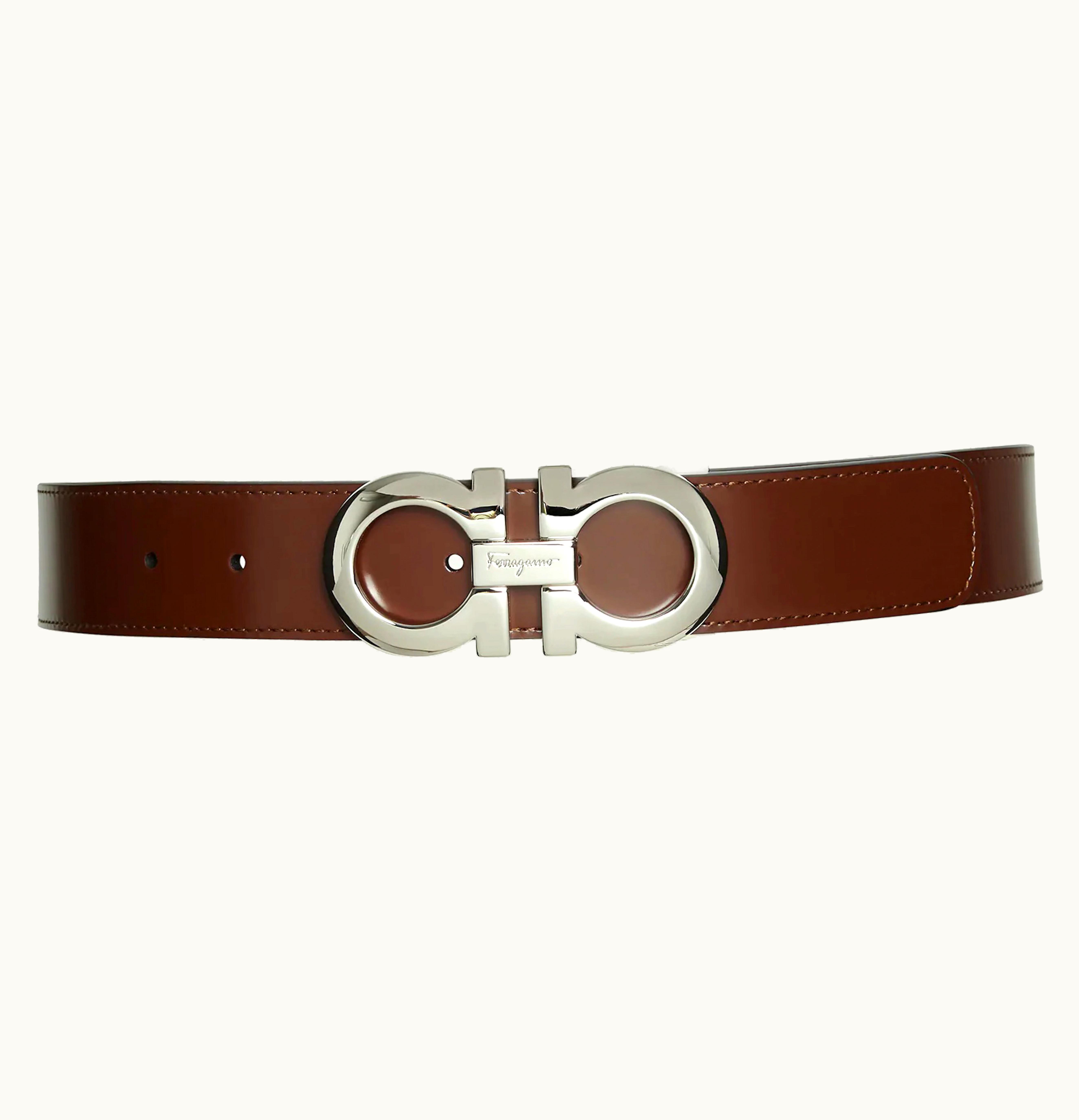 Ferragamo Ferragamo Reversible And Adjustable Gancini Belt Silver tone Dark Brown Black