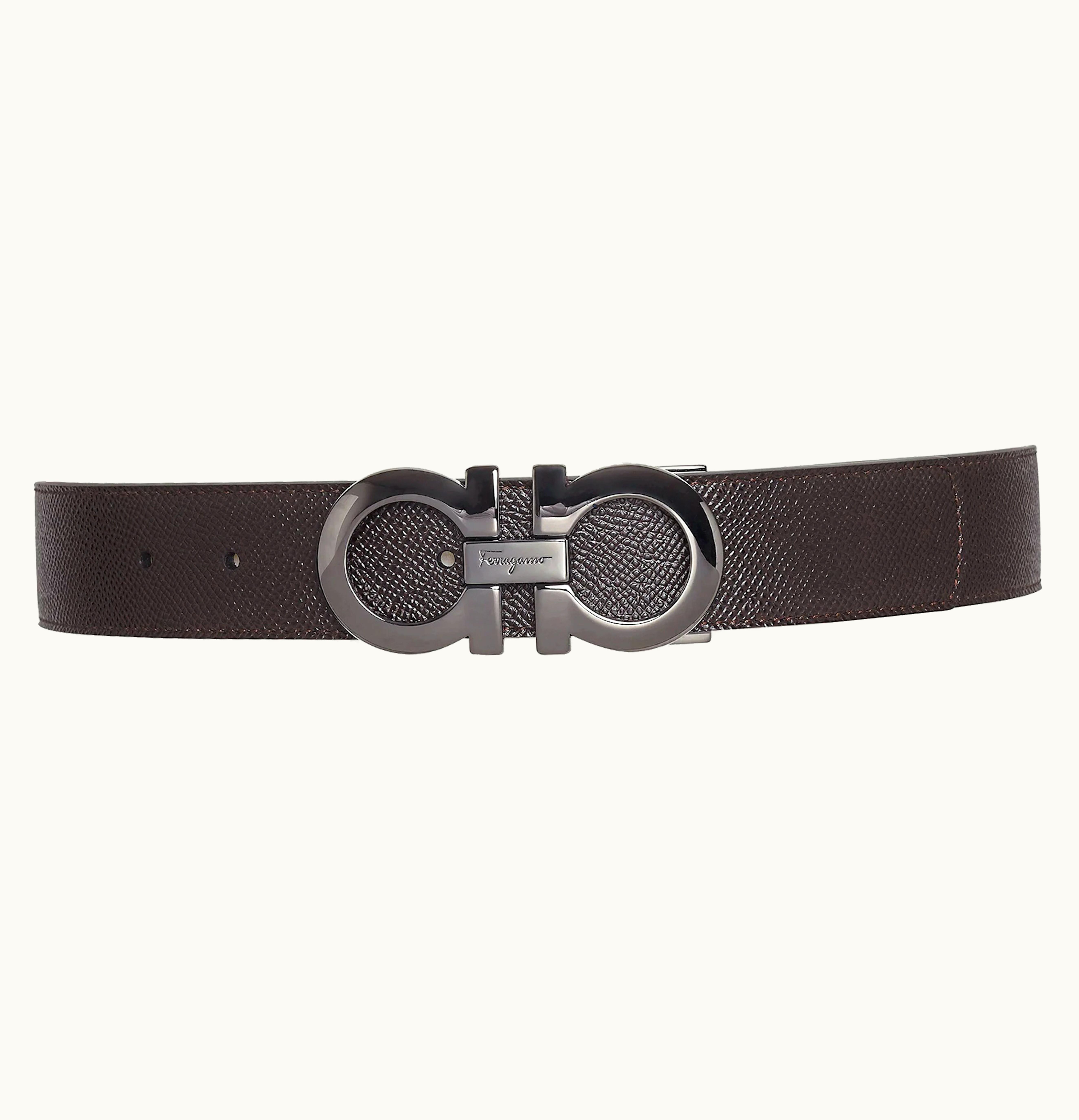 Ferragamo Ferragamo Reversible And Adjustable Gancini Belt Black Testa di Moro