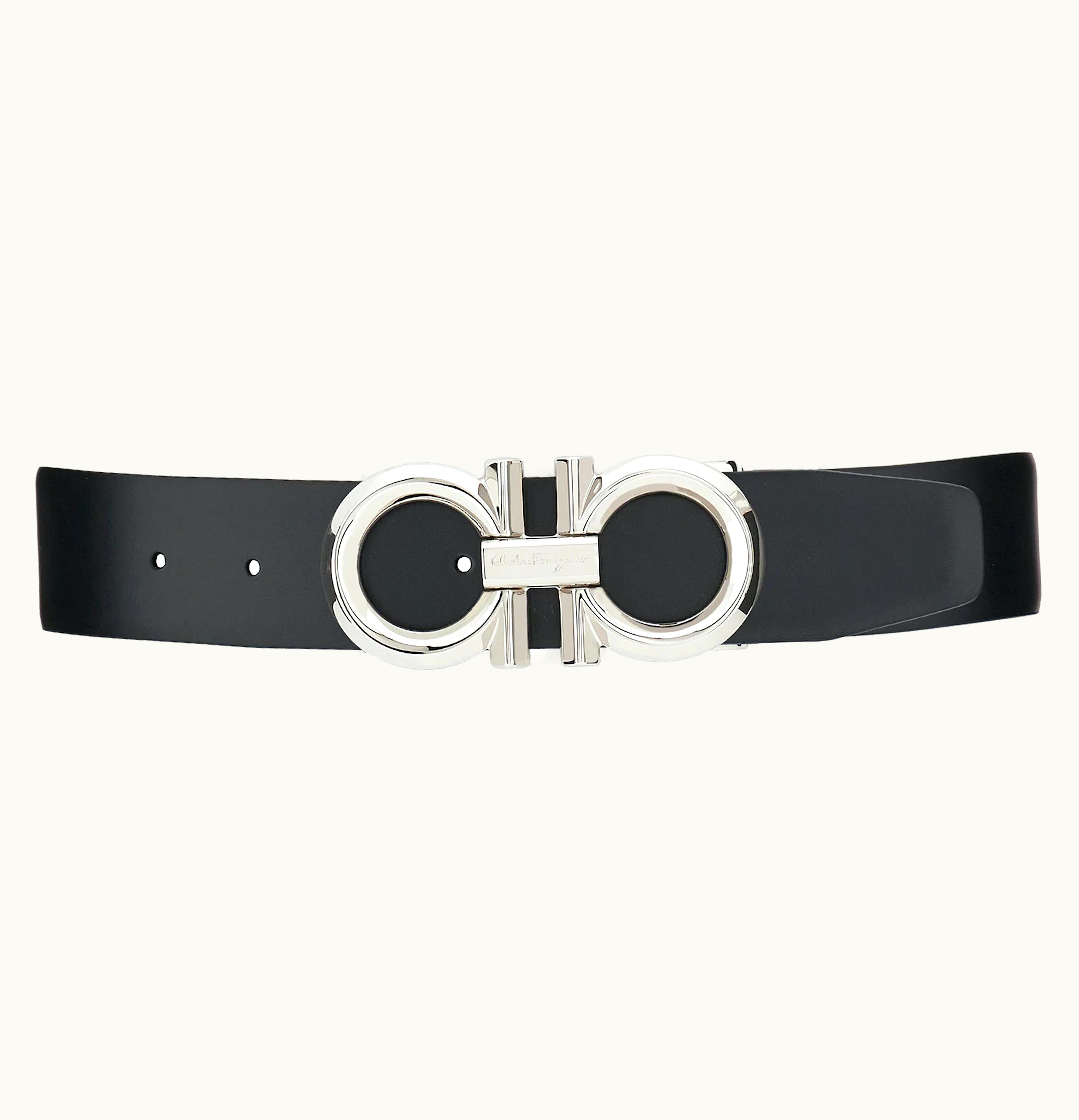 Ferragamo Ferragamo Reversible And Adjustable Gancini Belt Palladio Black Hickory