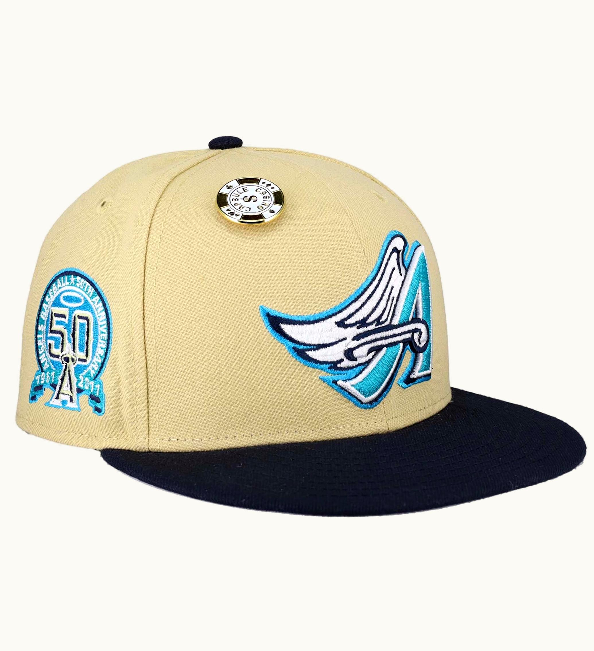 New Era New Era Anaheim Angels Vegas Gold Collection 50th Anniversary Patch 59fifty Fitted Hat Tan Grey