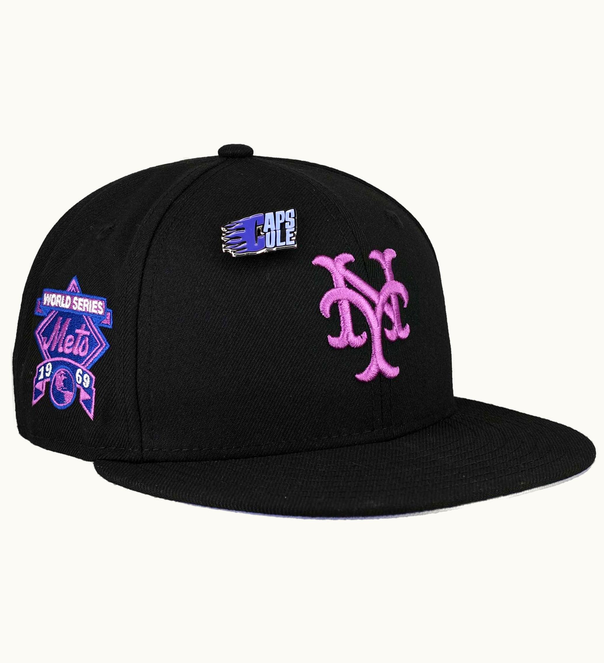 New Era New Era New York Mets Capsule Purple Punch 1969 World Series Patch 59fifty Fitted Hat Black Lavender