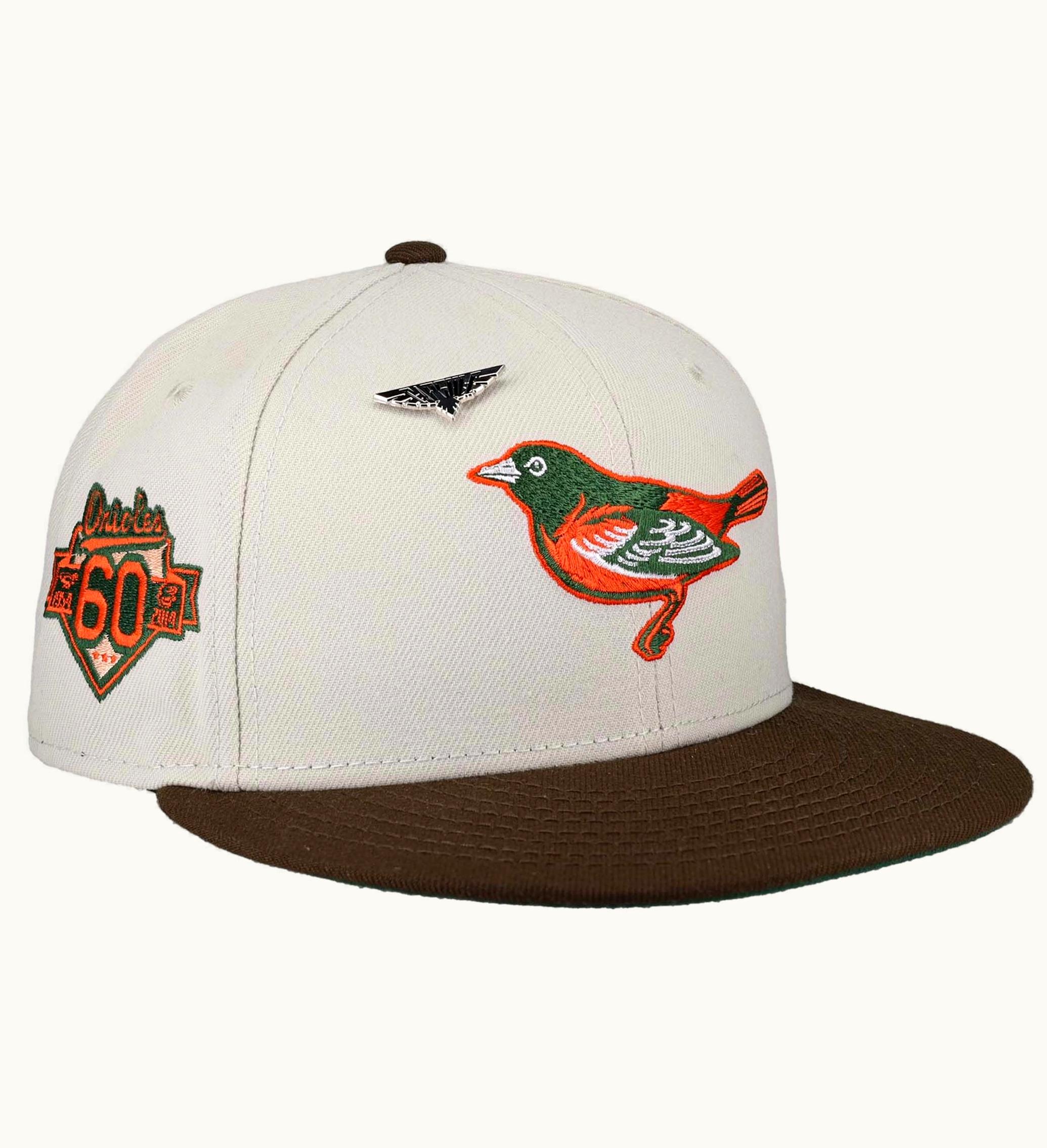 New Era New Era Baltimore Orioles Capsule Bird Collection 60th Season Patch 59fifty Fitted Hat Tan Green