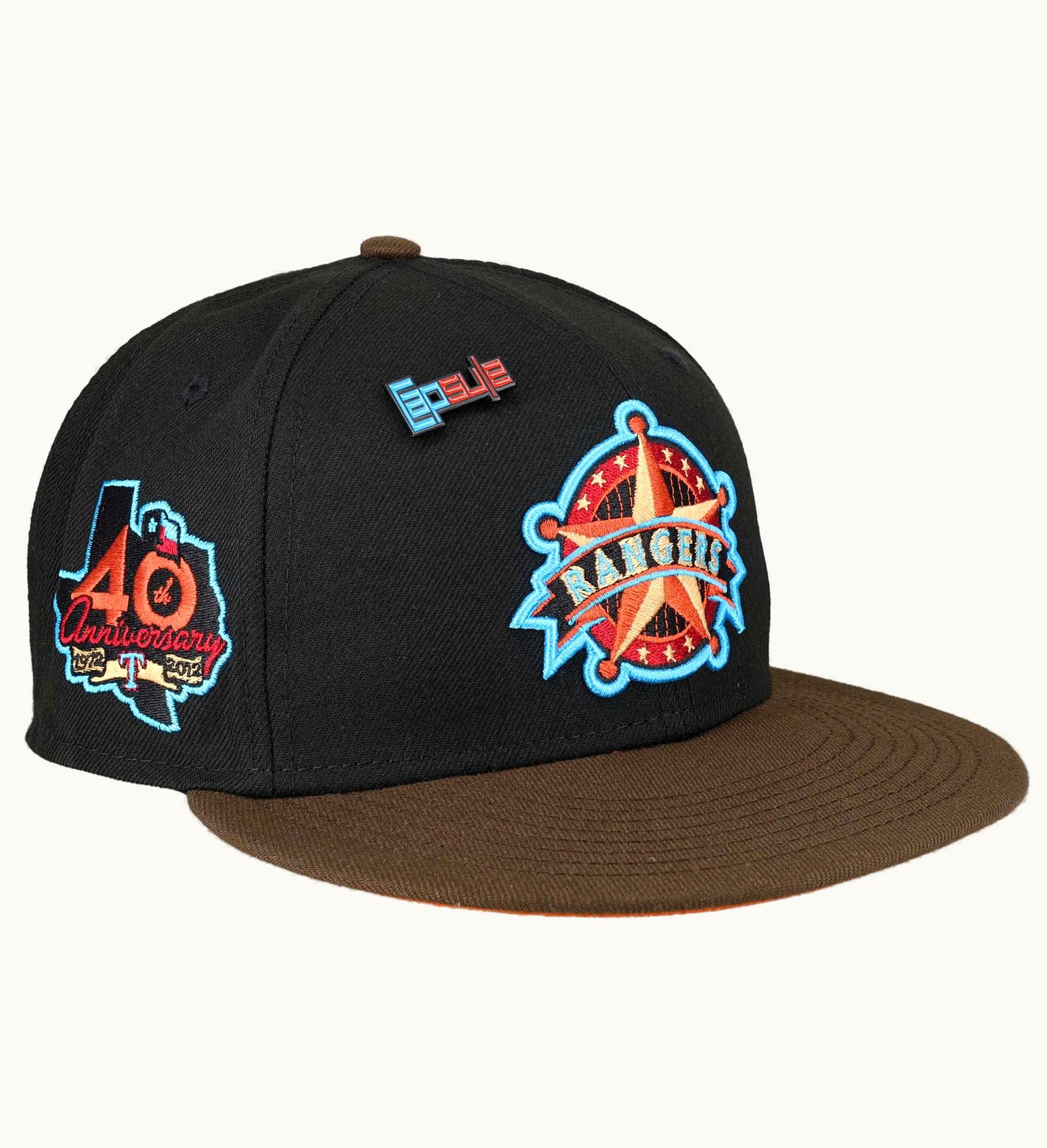 New Era New Era Texas Rangers Capsule Nos Collection 40th Anniversary Patch 59fifty Fitted Hat Black Orange