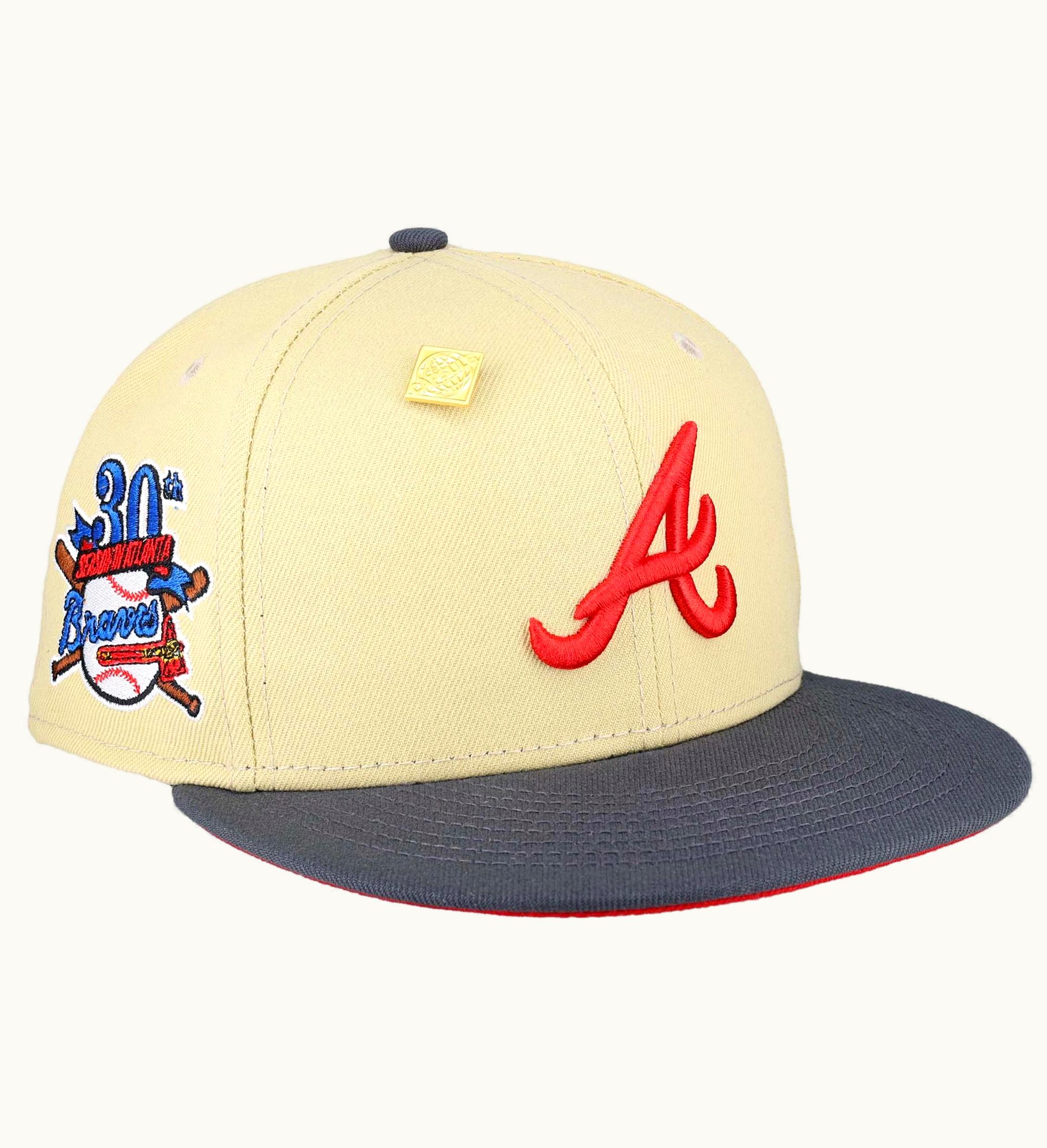 New Era New Era Atlanta Braves 30th Season Patch Capsule Hats Exclusive 59fifty Fitted Hat Tan Red