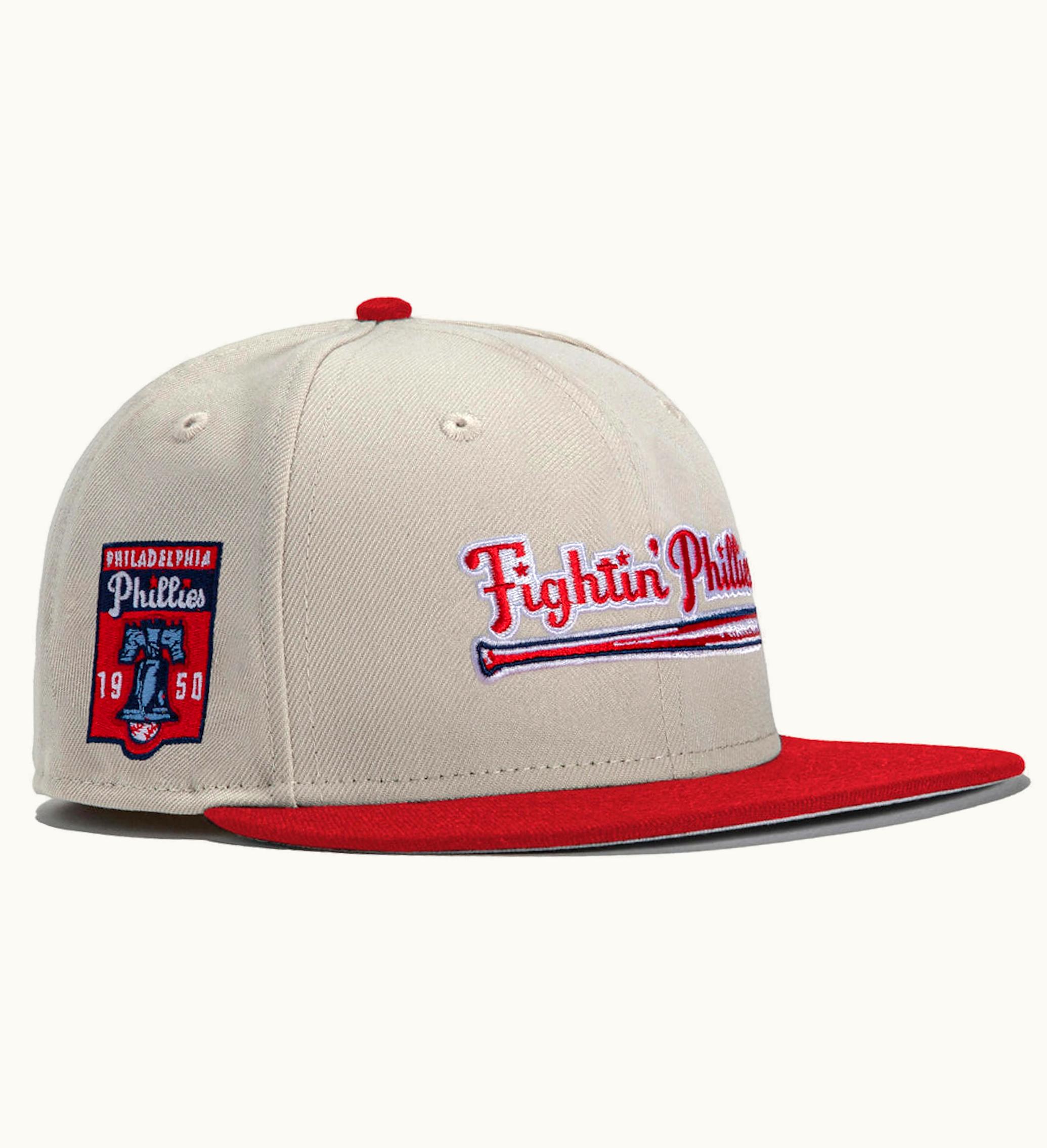New Era New Era X Hat Club Exclusive Stone Dome Philadelphia Phillies 1950 Patch Fightin Phillies 59fifty Fitted Hat Stone