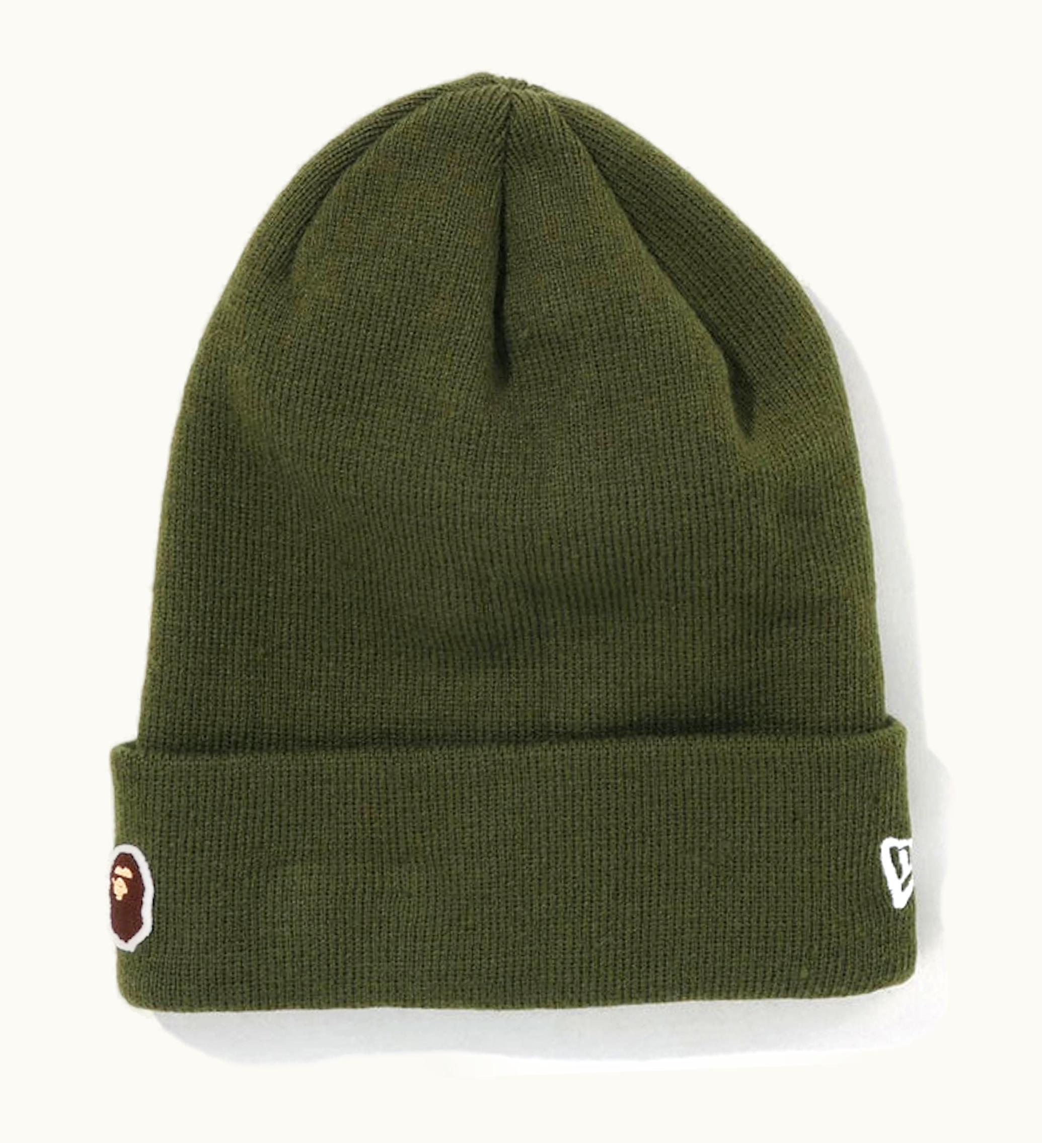 BAPE BAPE Ape Head One Point New Era Knit Beanie Olive Drab