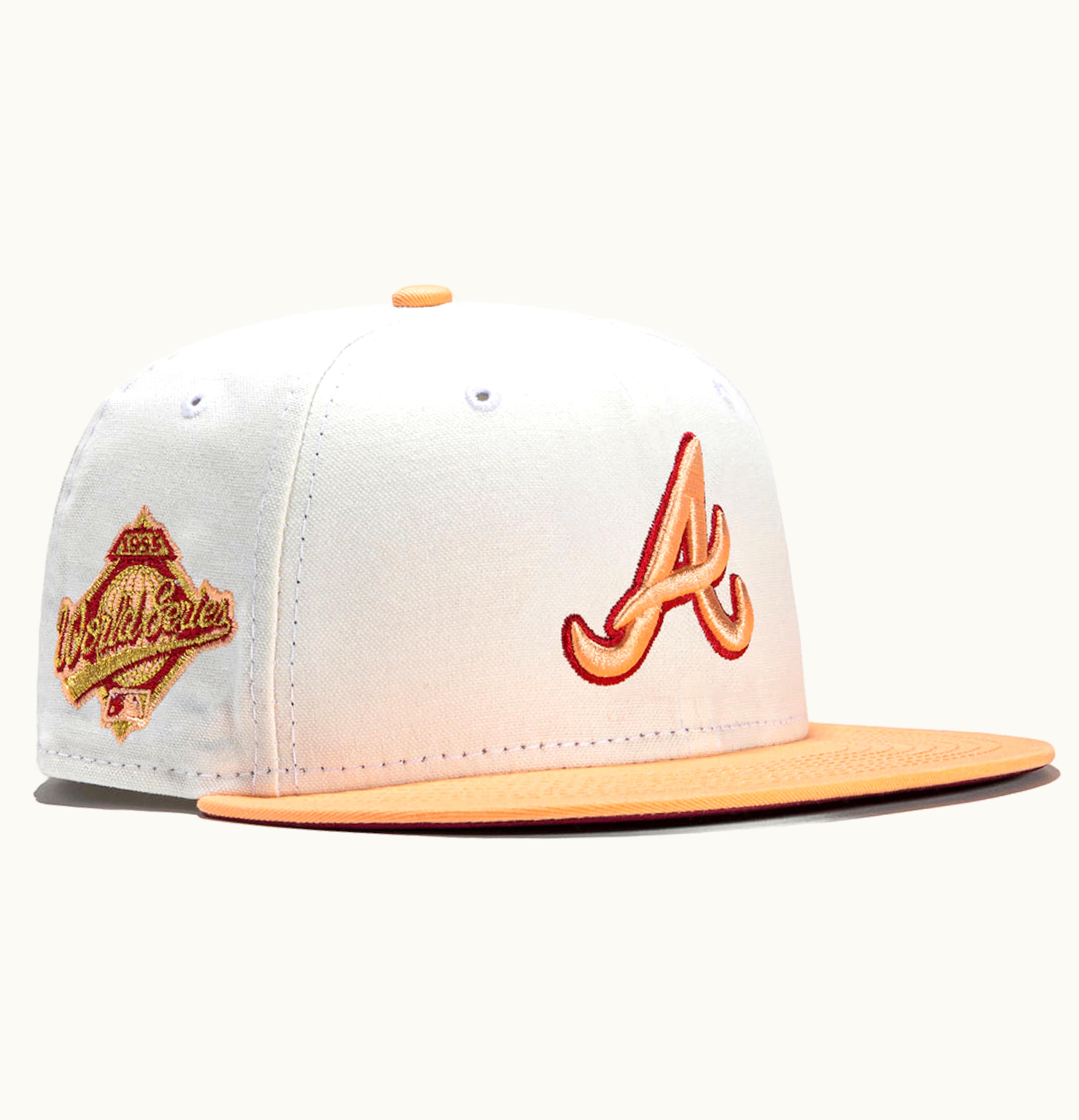 New Era New Era Atlanta Braves Monaco 1995 World Series Patch Hat Club Exclusive 59fifty Fitted Hat Stone Peach