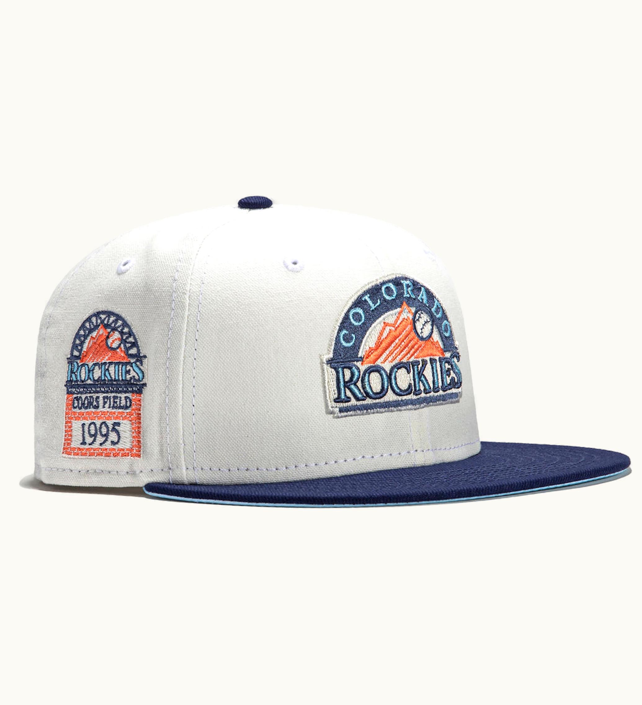 New Era Colorado Rockies Monaco 1995 Inaugural Patch Logo Hat Club Exclusive 59fifty Fitted Hat Stone Peach