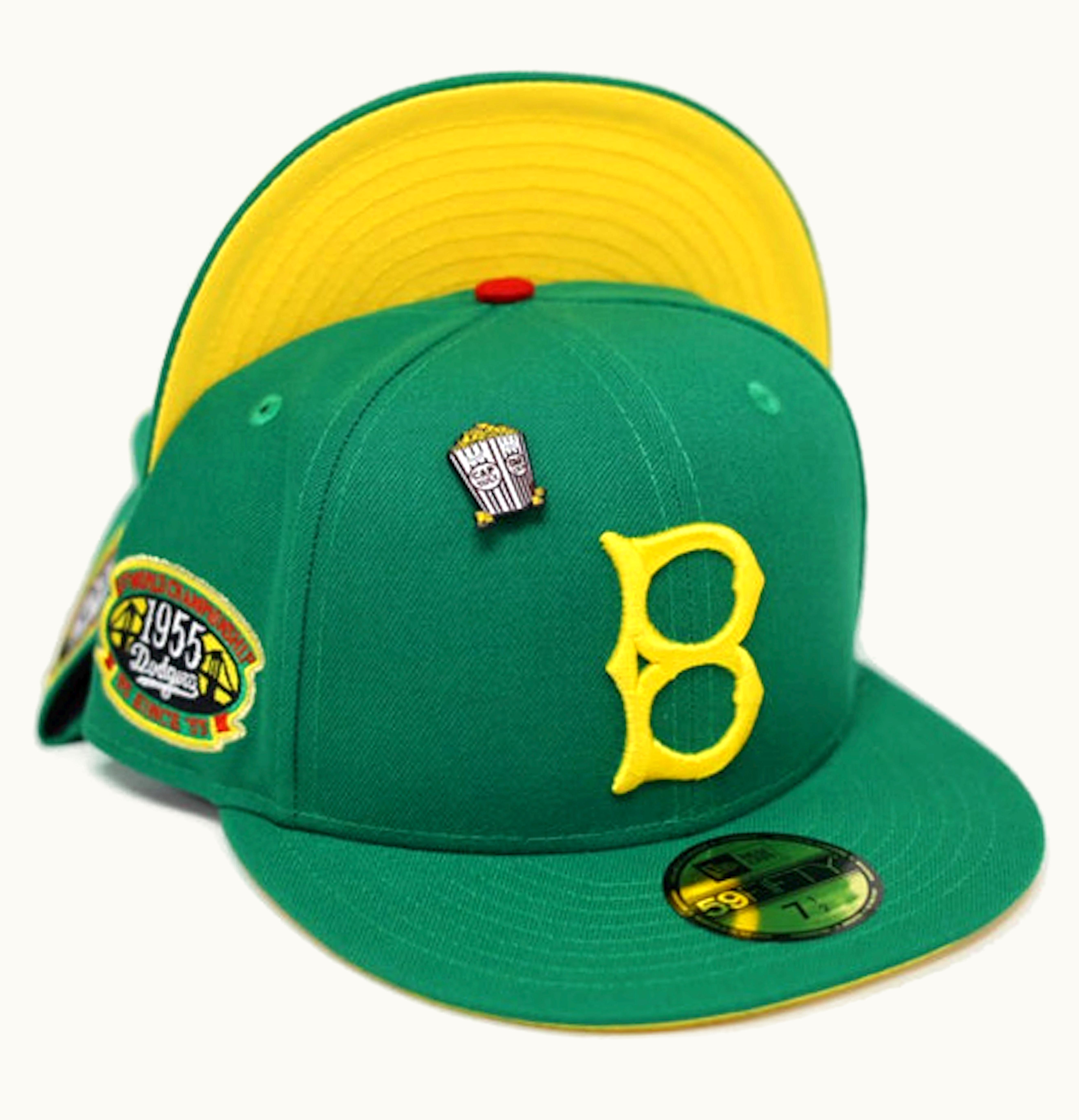New Era New Era Brooklyn Dodgers Movie Collection 1955 World Series Patch Capsule Hats Exclusive 59fifty Fitted Hat Green Yellow