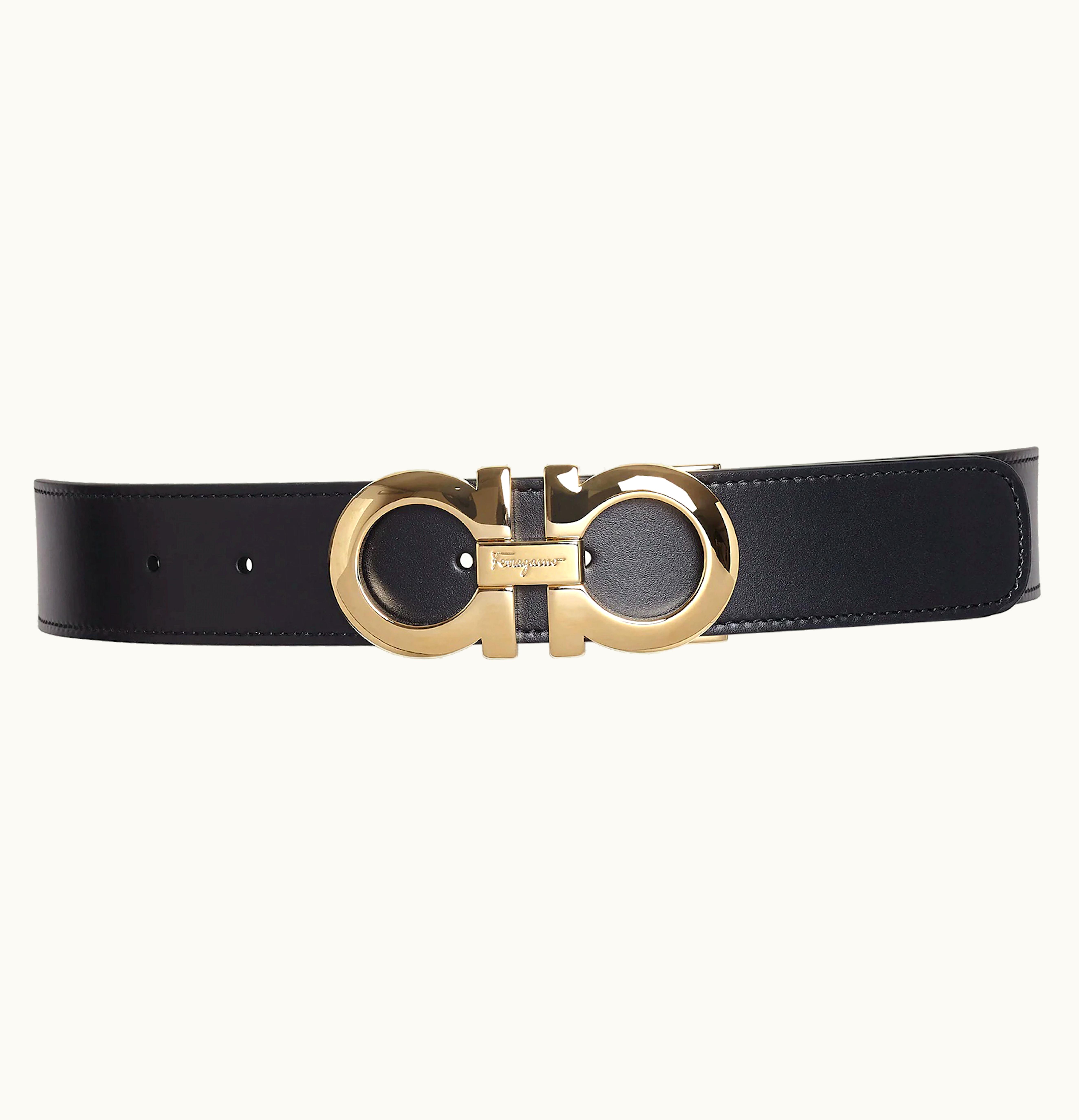 Ferragamo Ferragamo Reversible And Adjustable Gancini Belt Gold tone Black Dark Brown
