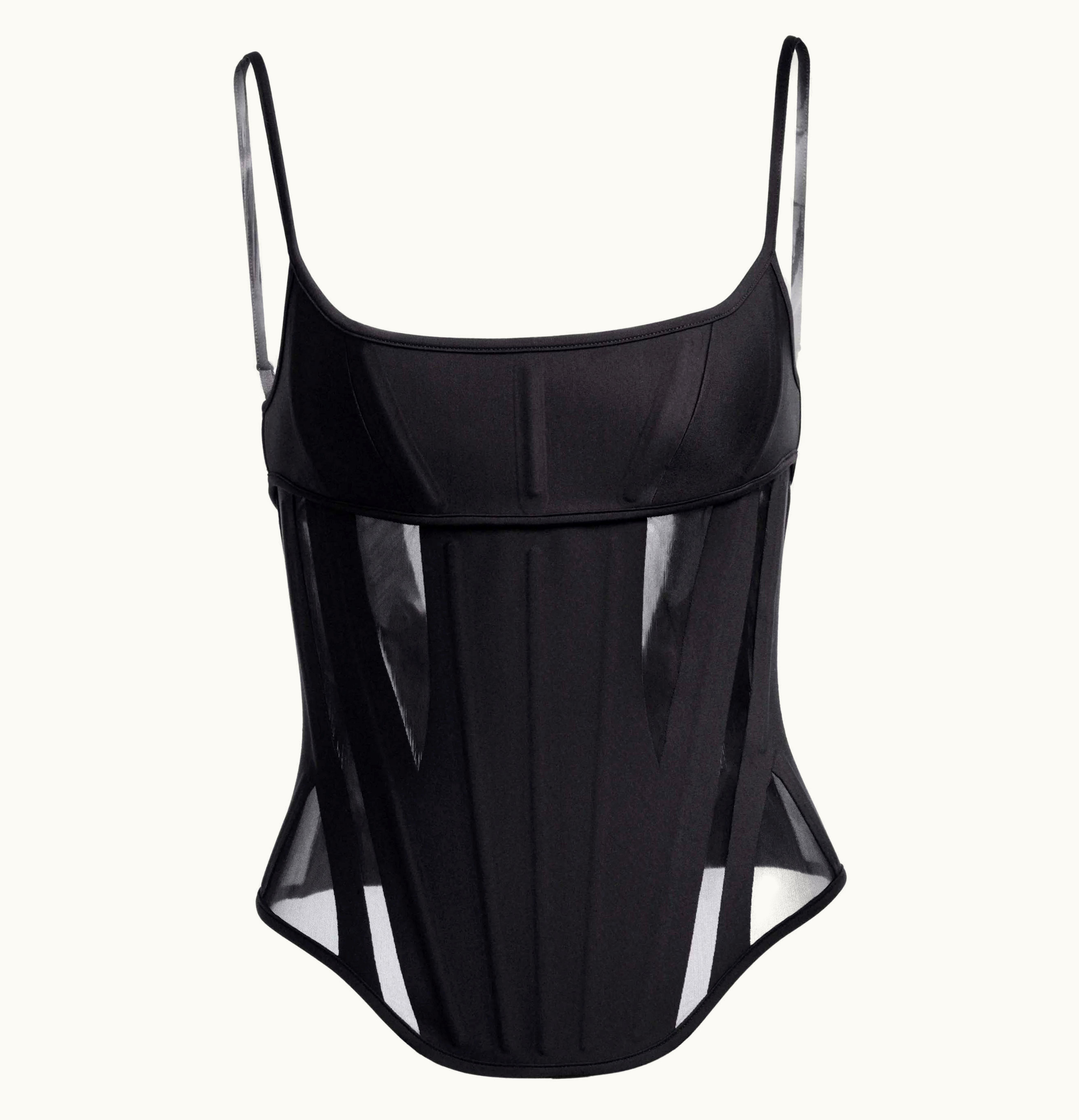 Mugler Mugler HM Mesh Paneled Corset Top Black