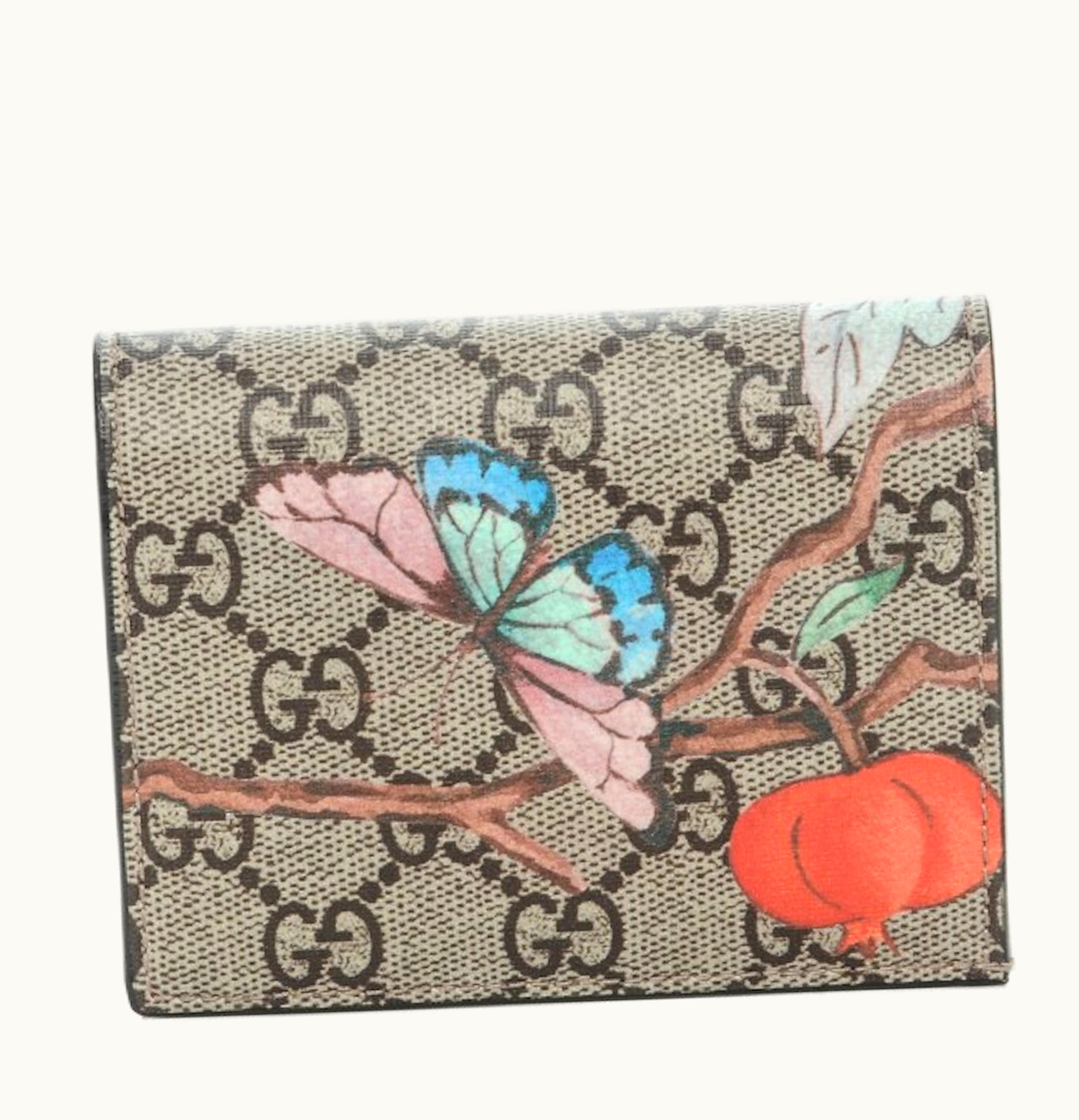 Gucci Gucci Wallet Card Case GG Supreme Tian Print Canvas Leather Multicolor Brown