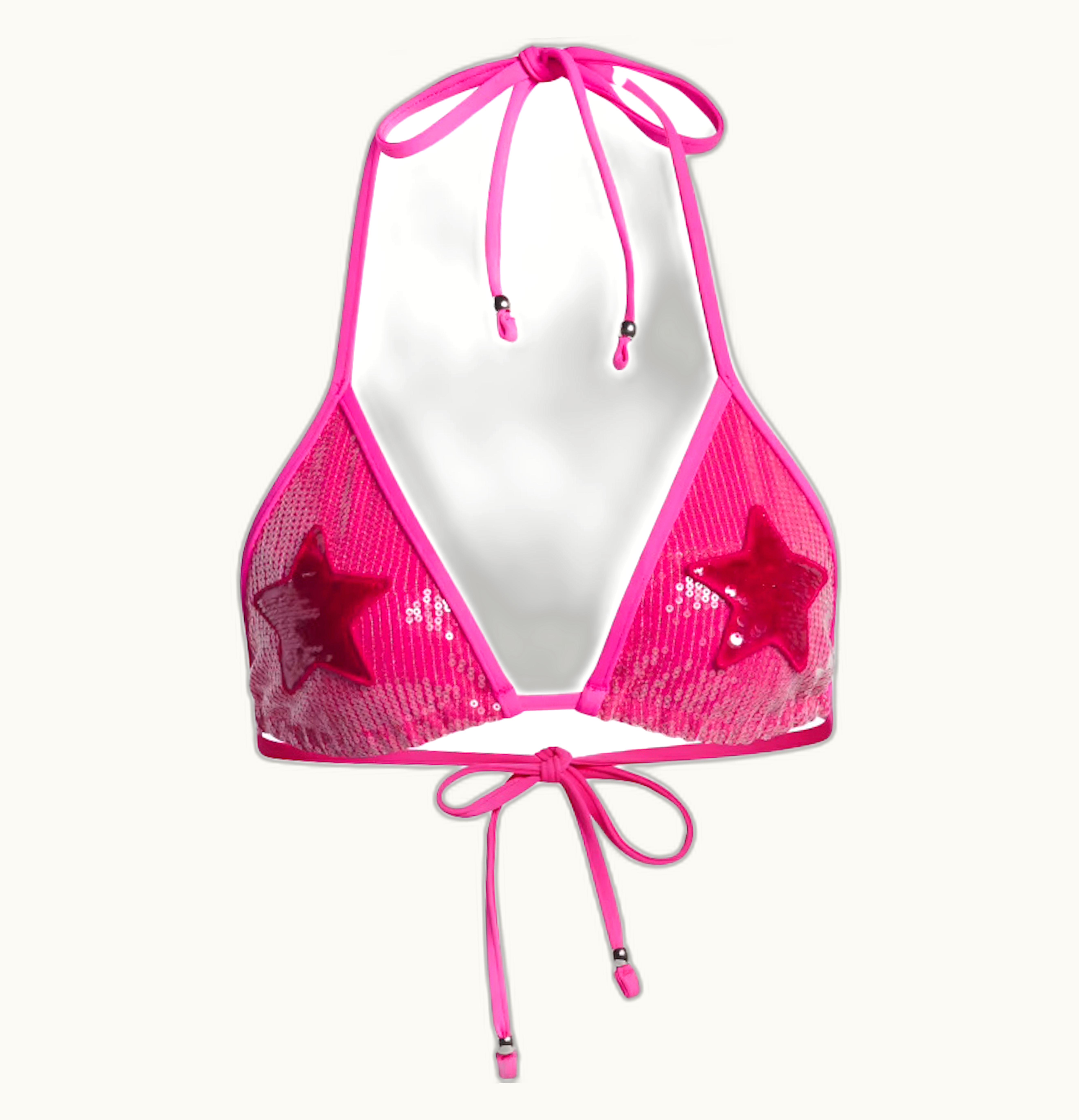 Adidas Adidas Ivy Park Sequin Triangle Bikini Top Shock Pink