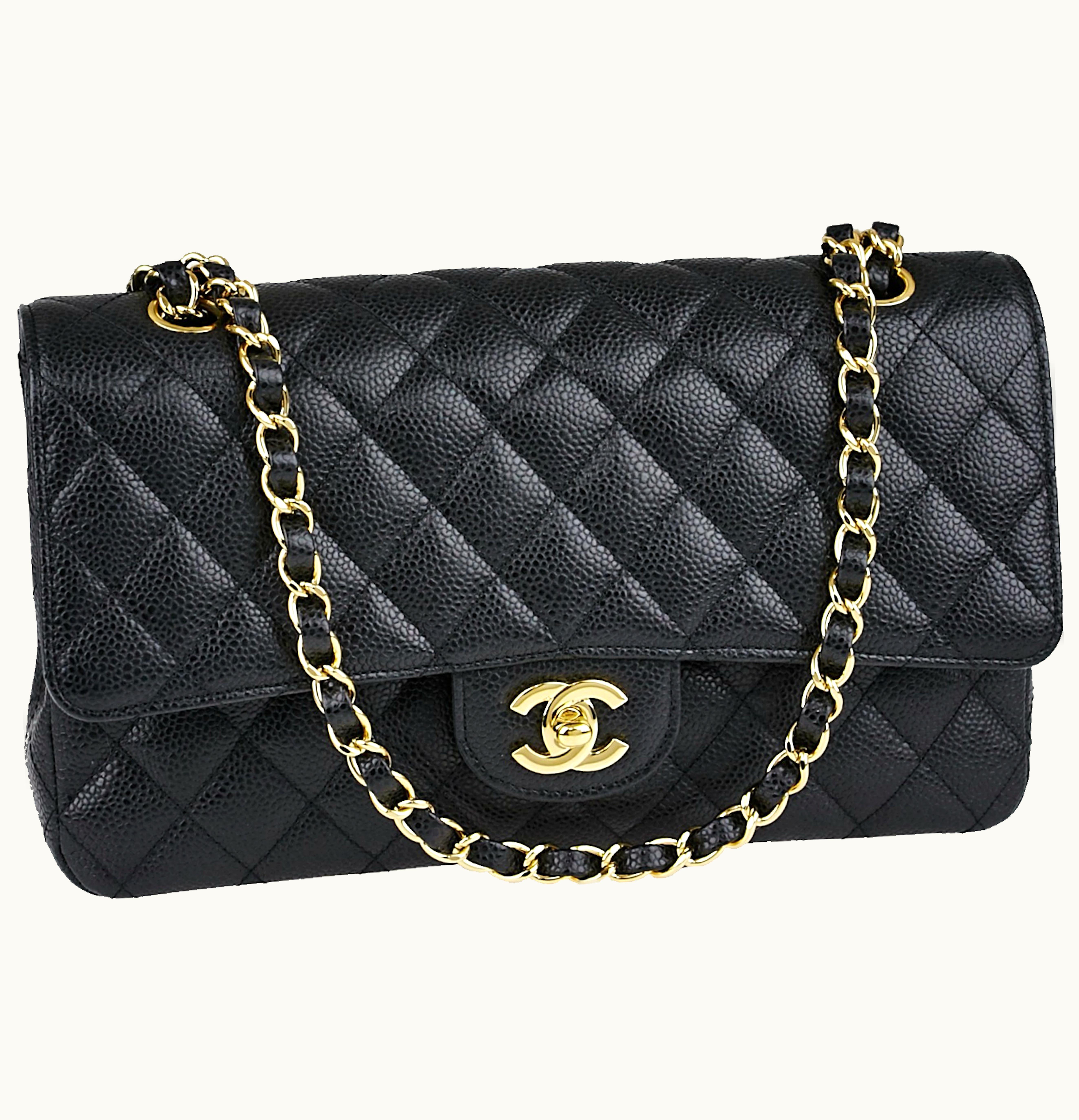 Chanel Chanel Classic Double Flap Quilted Medium Black Caviar Goldtone
