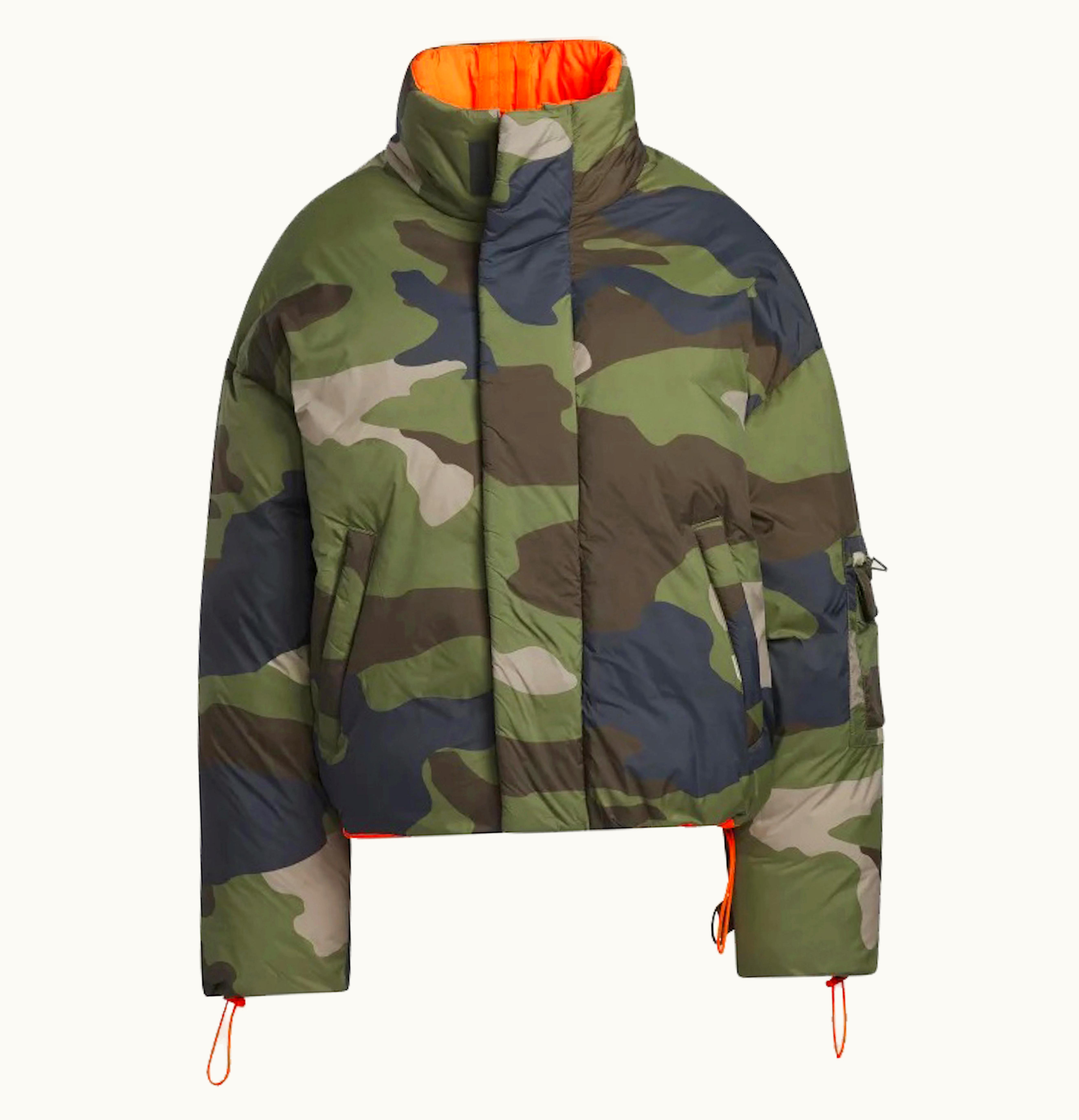 Adidas Adidas Ivy Park Light Nylon Puffer Jacket All Gender Camo Print Solar Orange