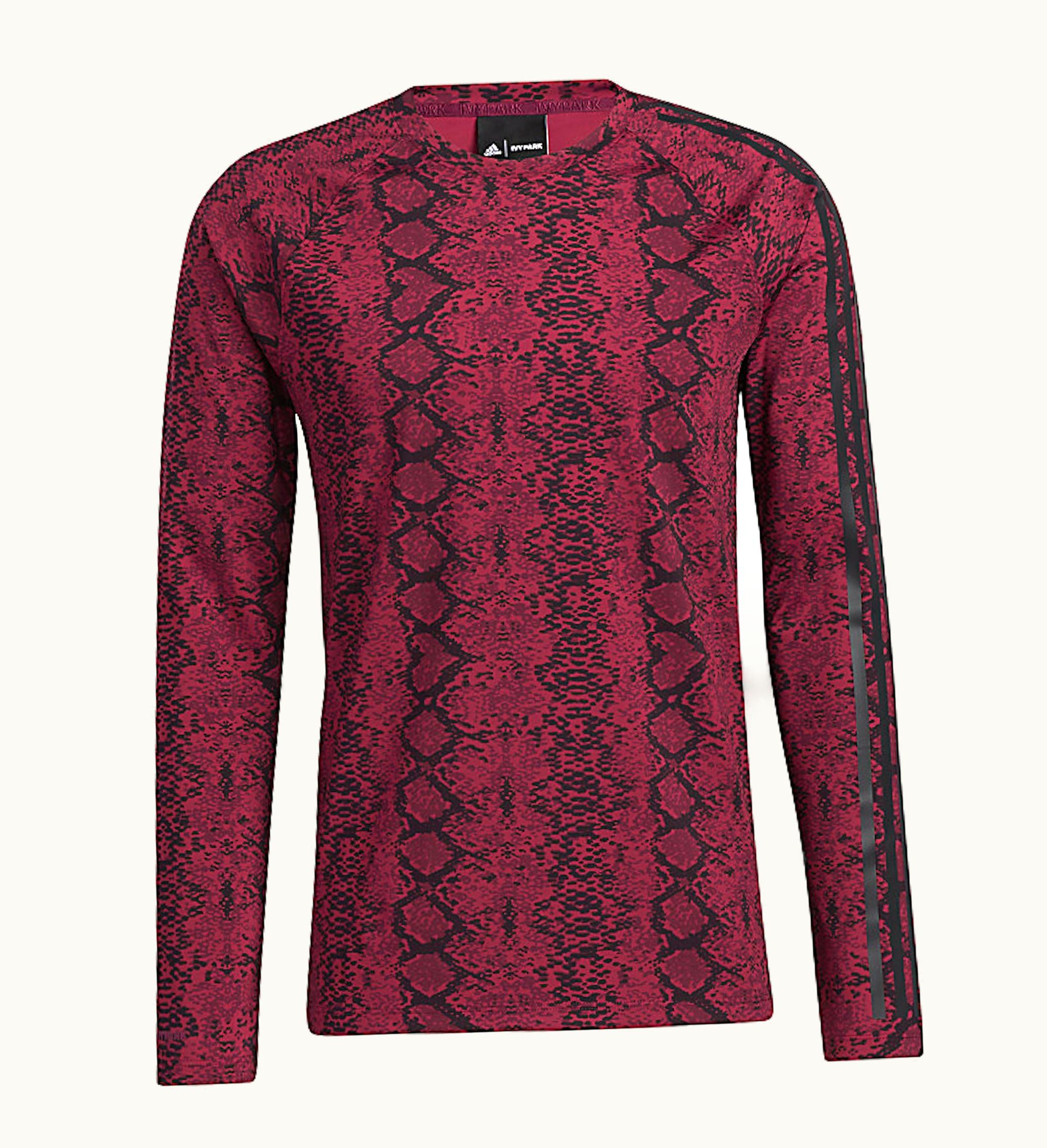 Adidas Adidas Ivy Park Snakeskin Allover Print Baselayer Top Mens Cherry Wood Black