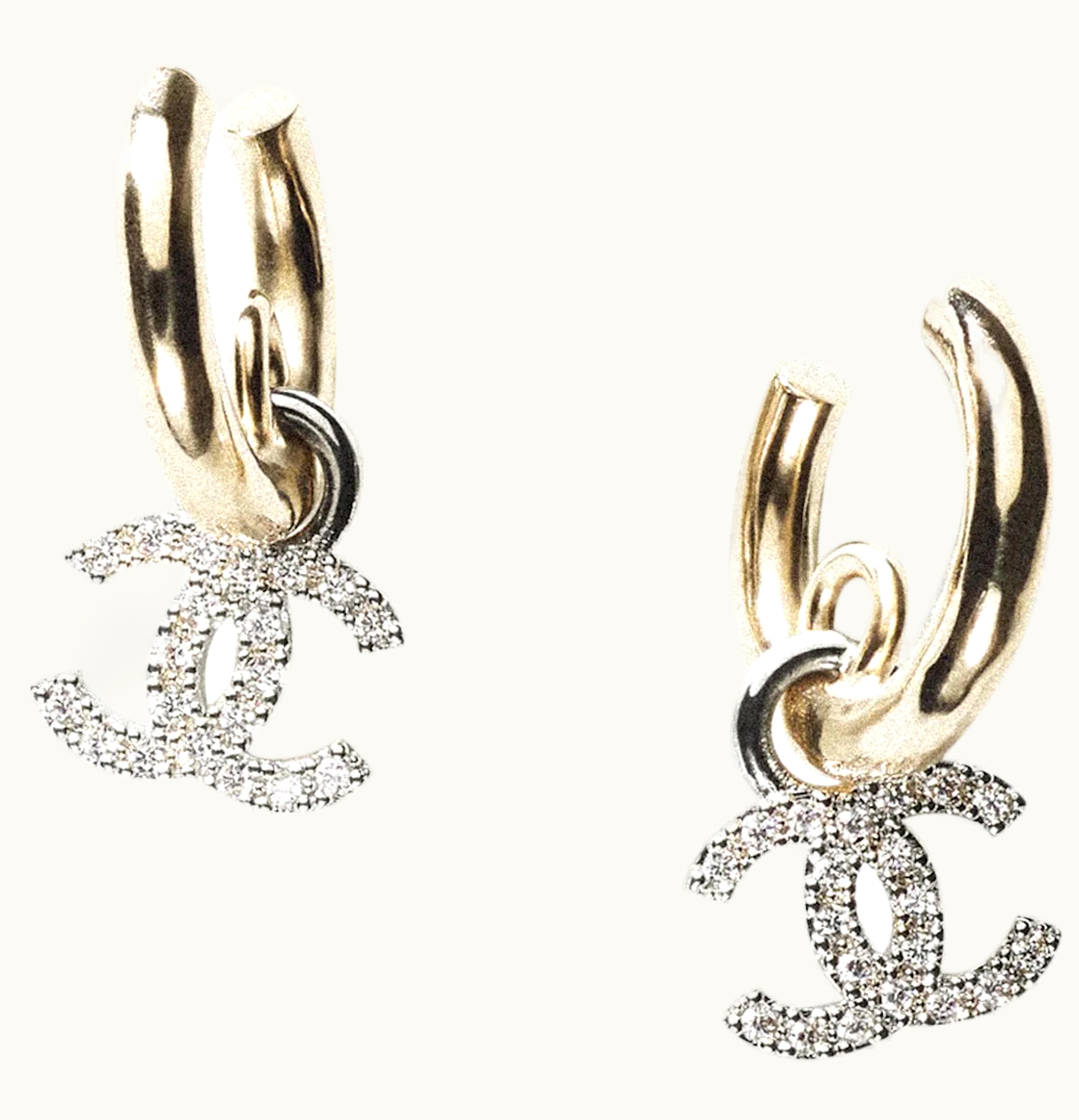 Chanel Chanel Metal Diamantes Earrings Gold Silver Crystal
