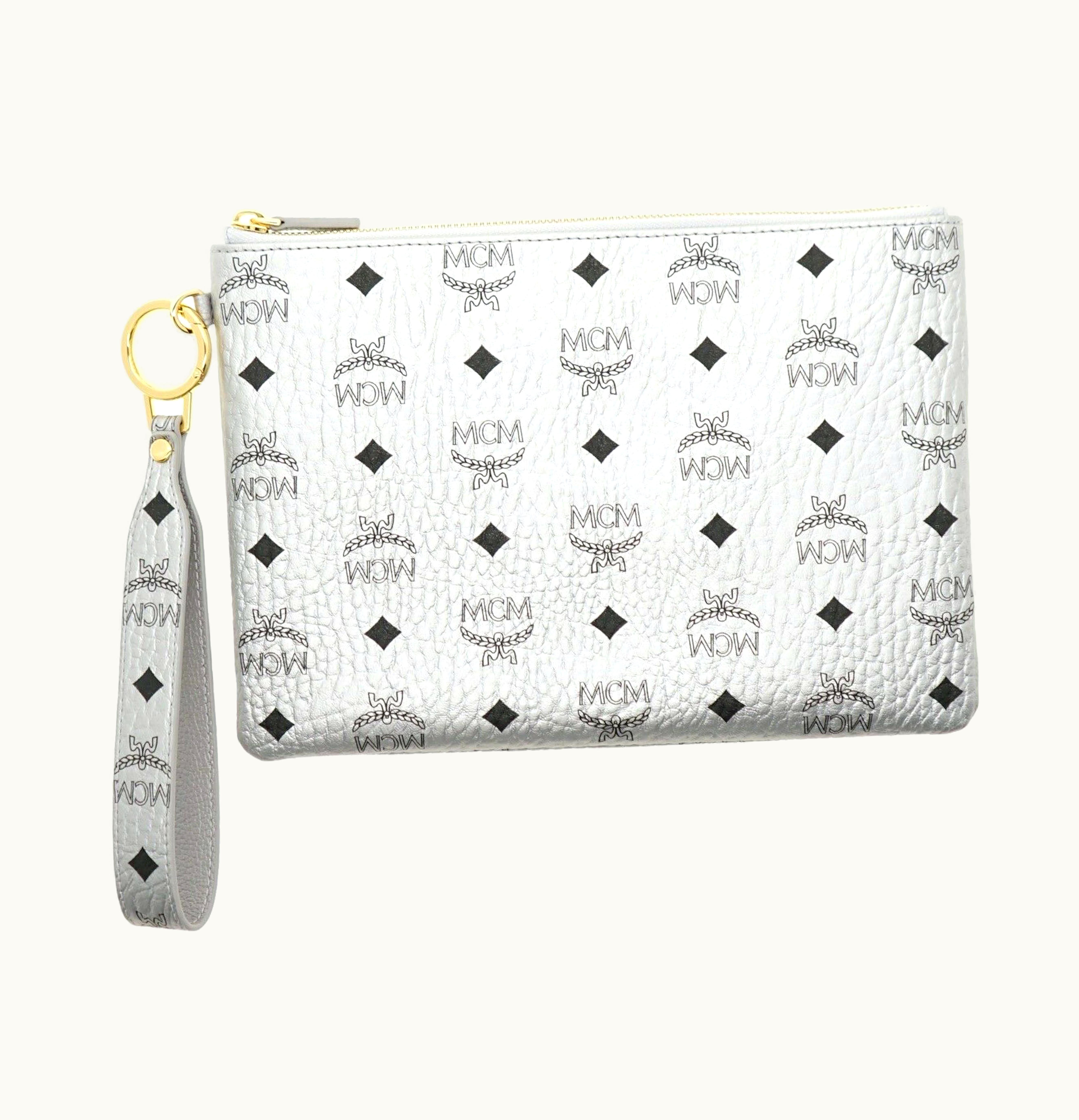 MCM MCM Visetos Logo Wristlet Clutch With Pouch Silver