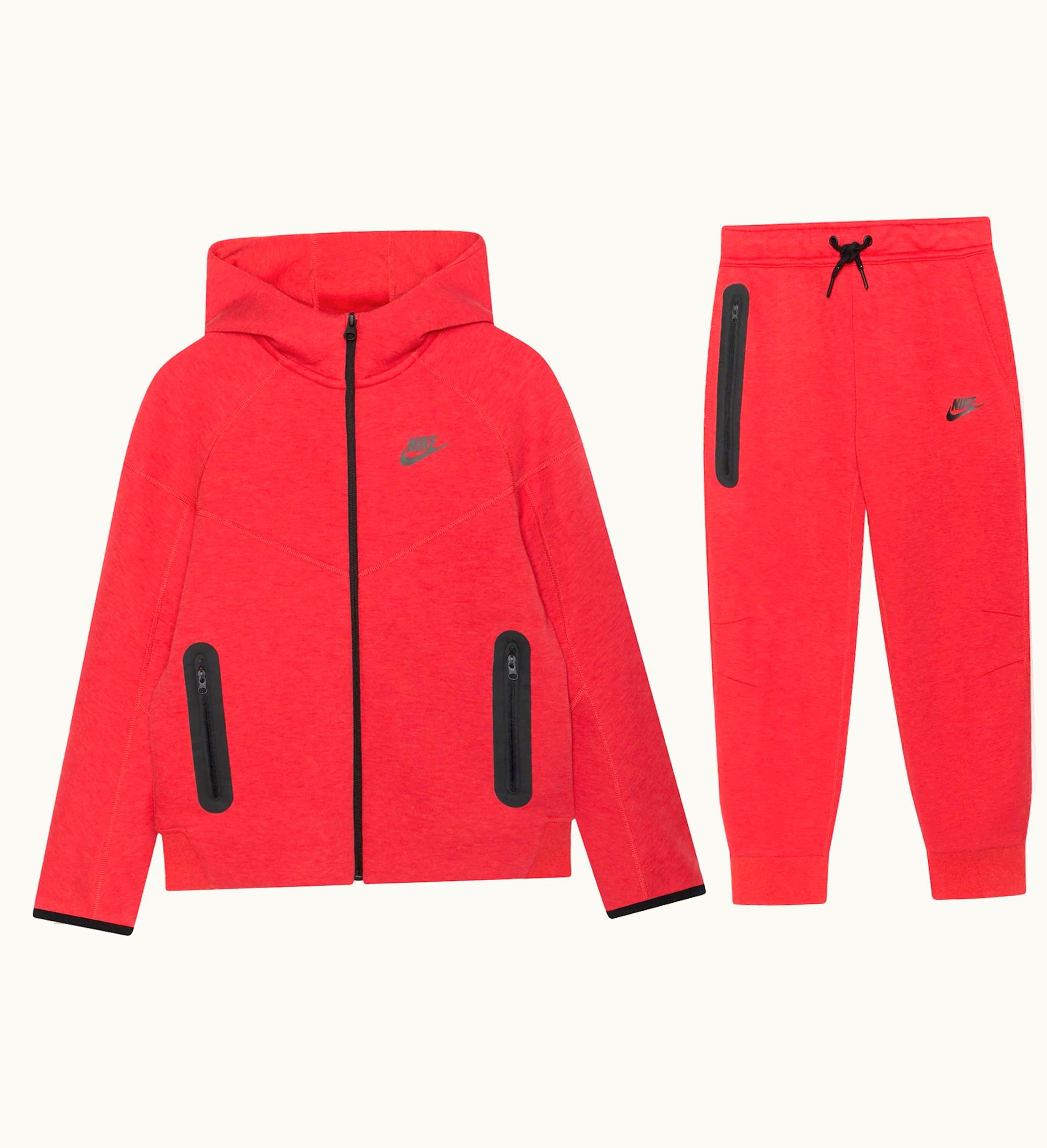 Nike Nike Sportswear Tech Fleece Full Zip Hoodie Joggers Set Light University Red Heather Black Black