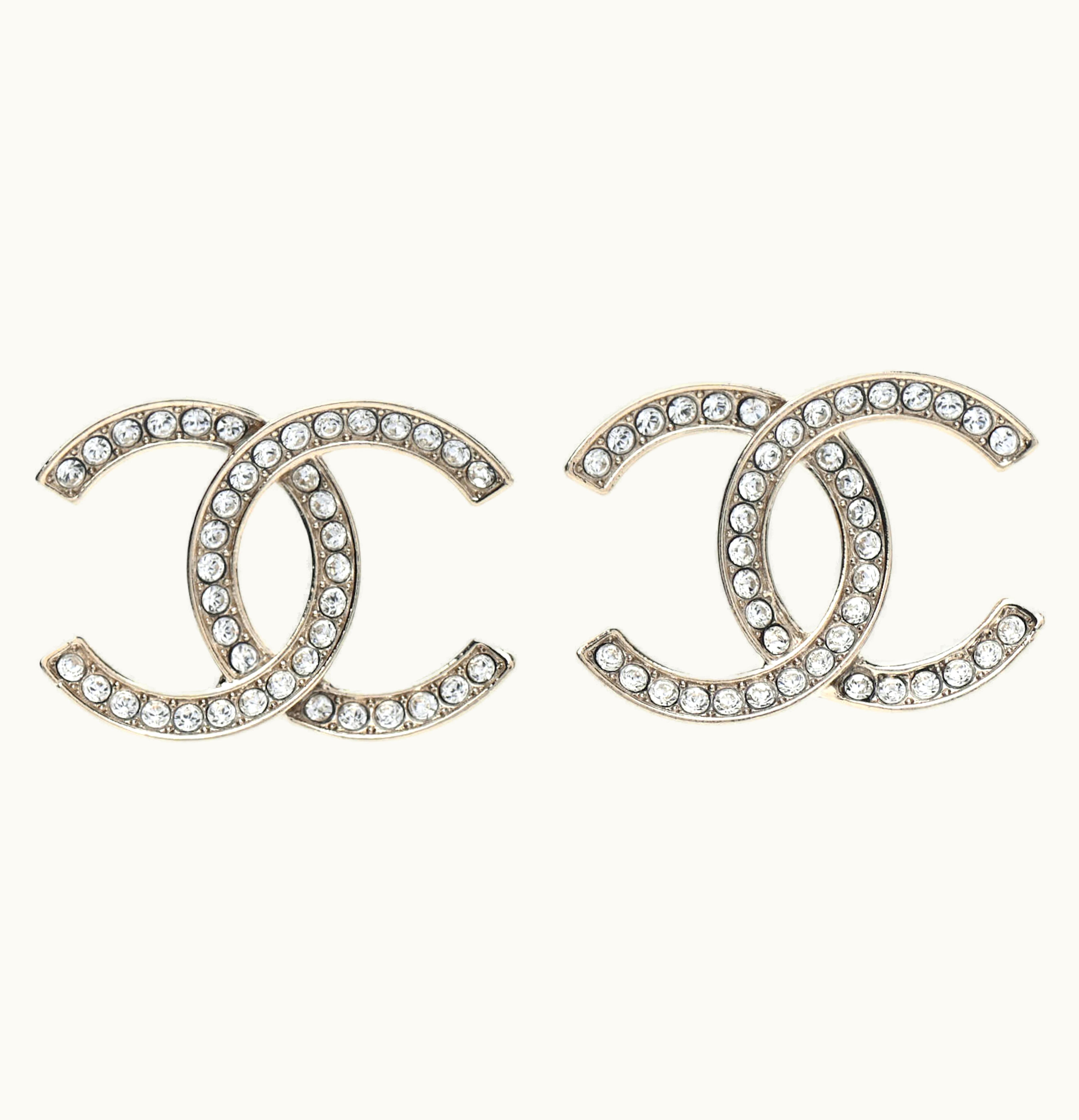 Chanel Chanel Crystal Large CC Earrings Silver