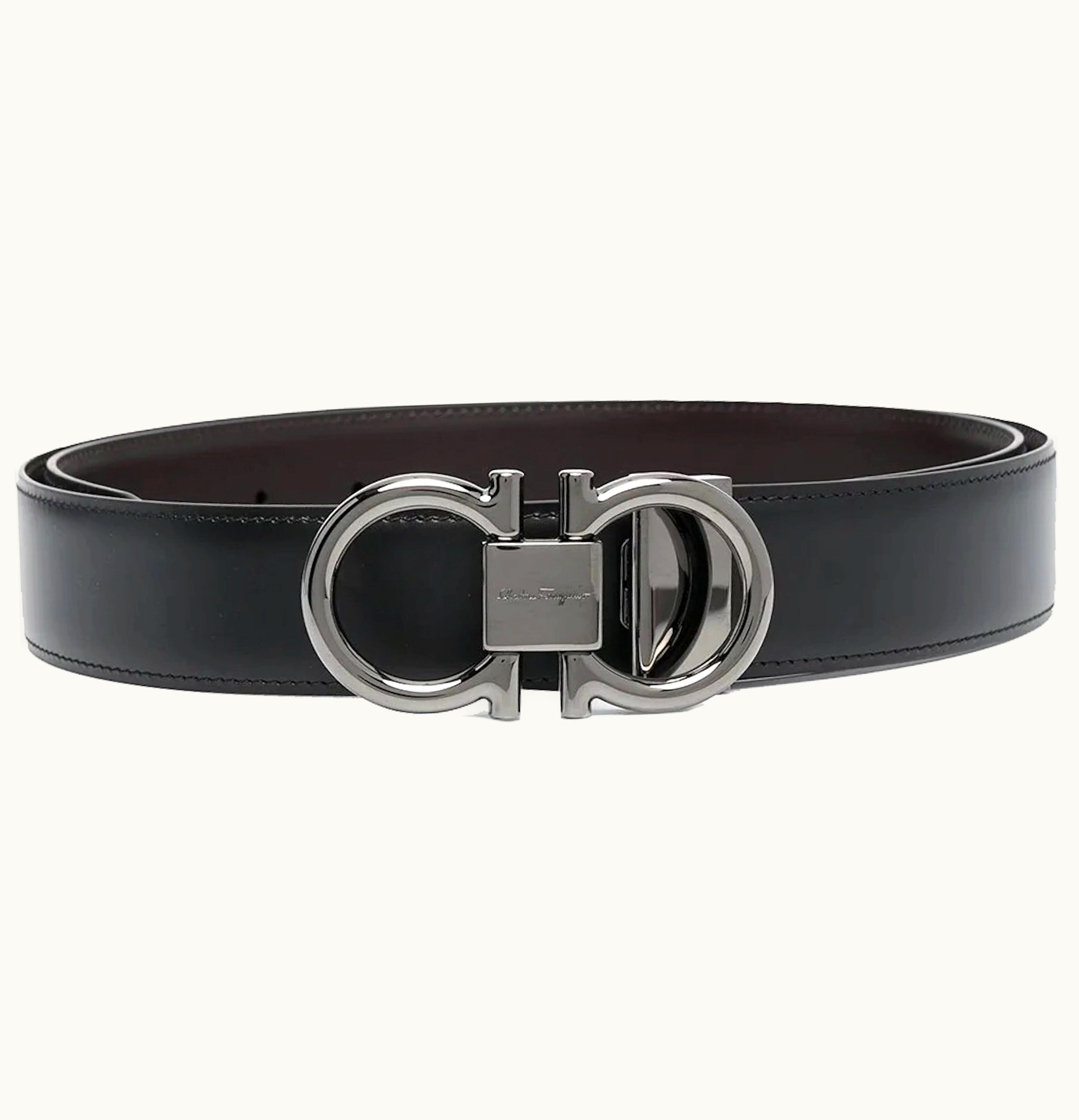 Ferragamo Ferragamo Reversible And Adjustable Gancini Belt Black Silver