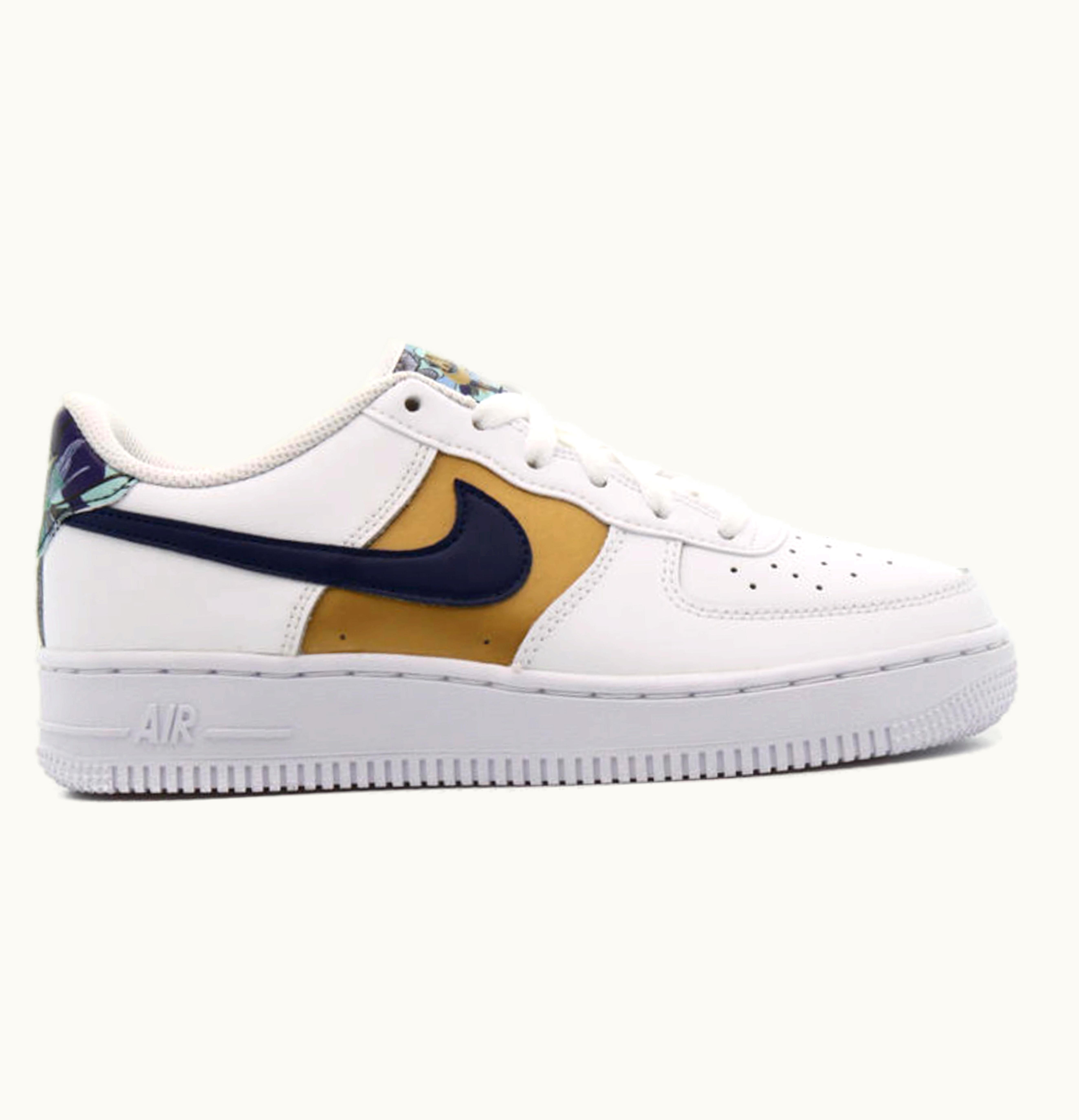 Nike Nike Air Force 1 Low 07 LV8 White Blue Void Metallic Gold GS