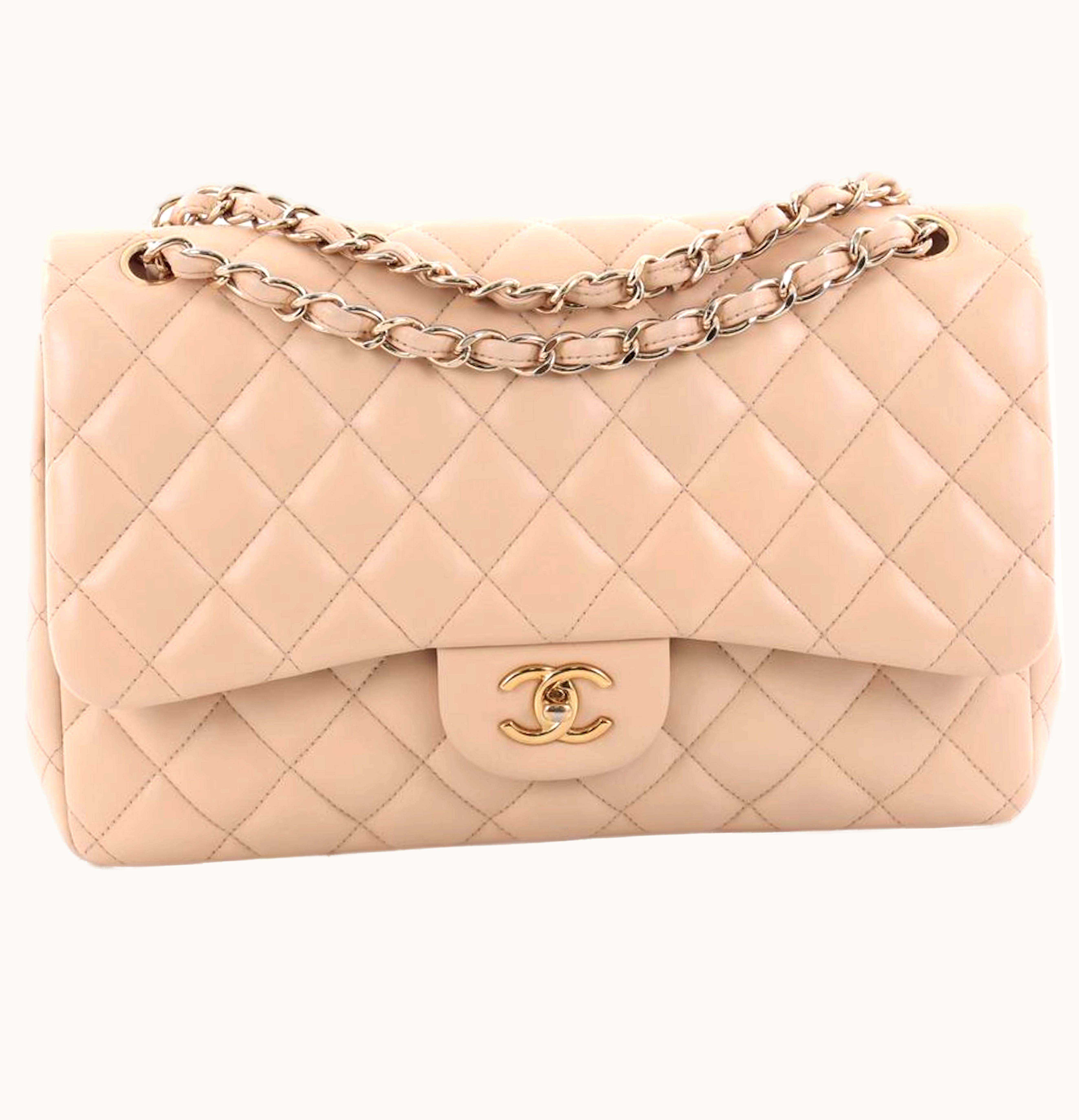 Chanel Chanel Double Flap Jumbo Quilted Lambskin Beige