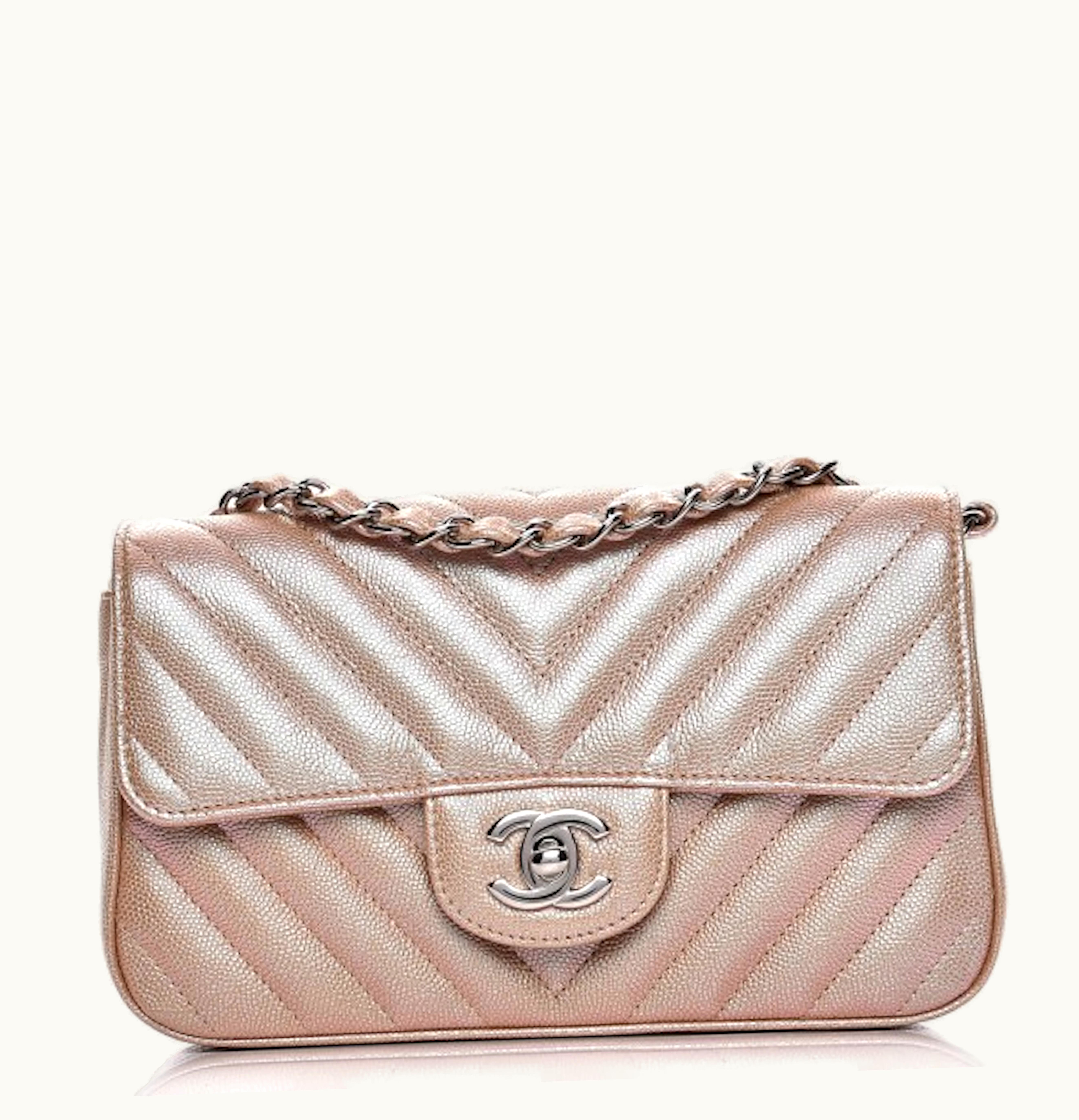 Chanel Chanel Flap Rectangular Mini Quilted Chevron Iridescent Caviar Light Gold