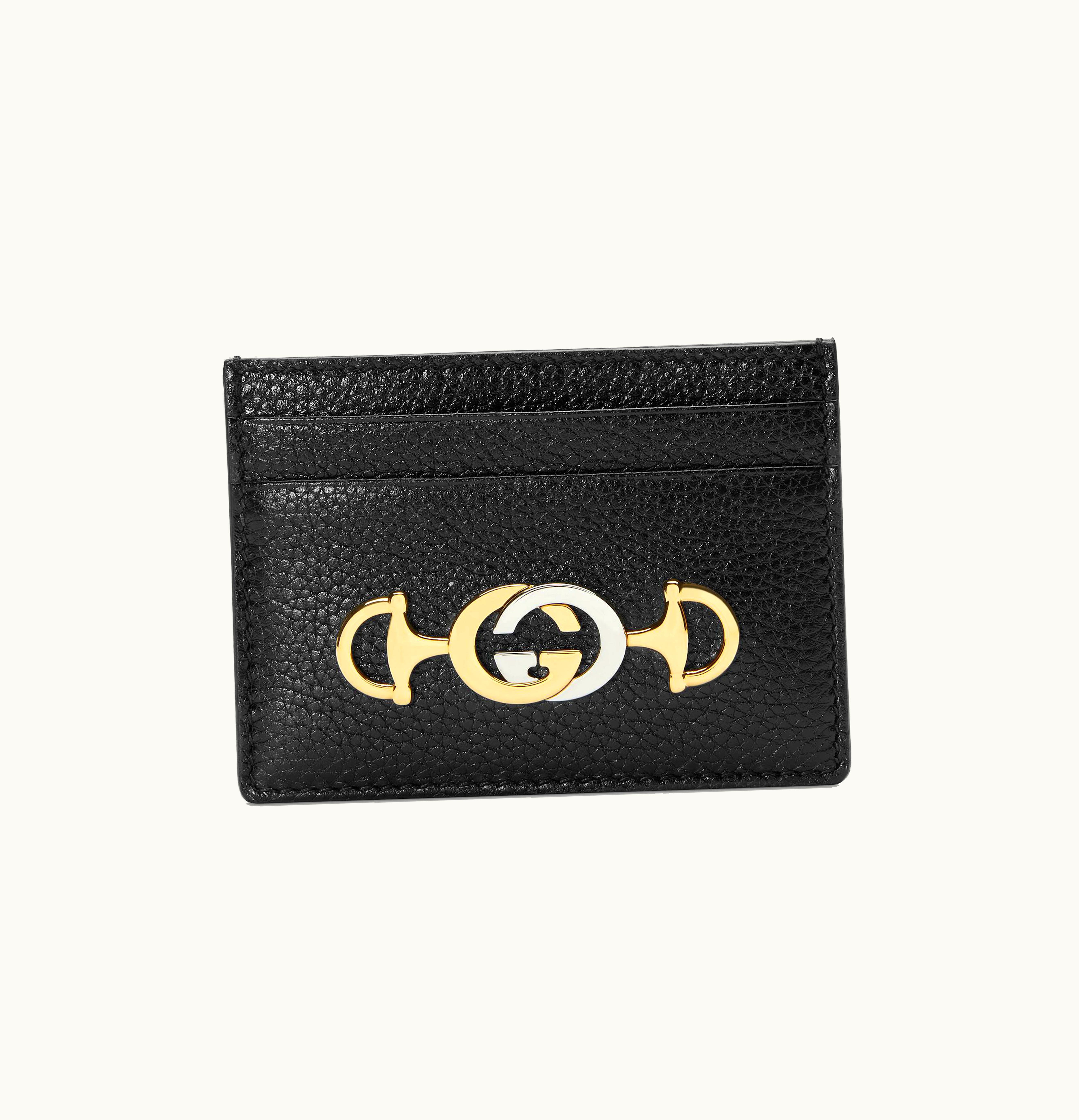 Gucci Gucci Zumi Card Case Grainy Leather Black 1