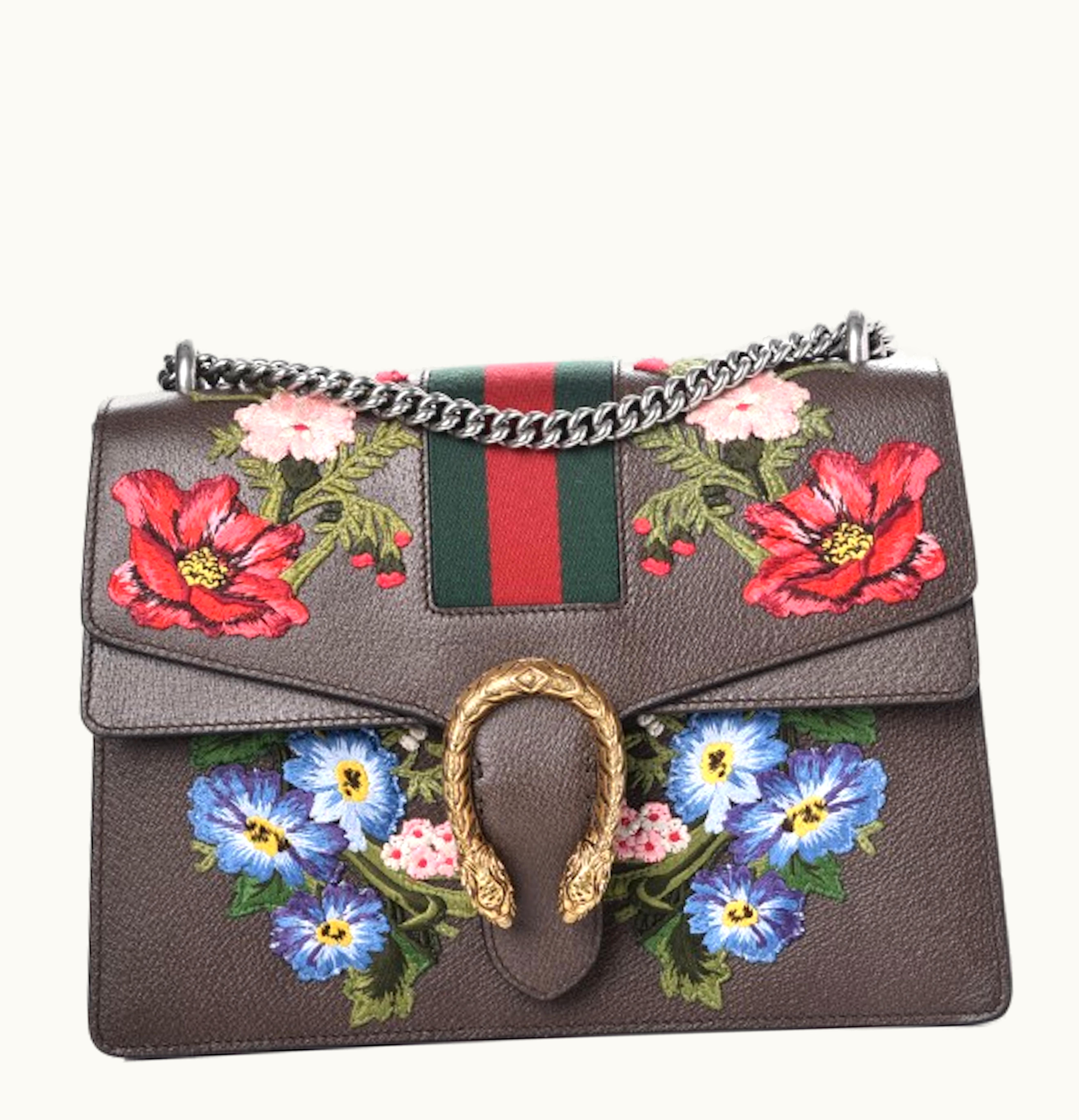 Gucci Gucci Shoulder Dionysus Medium Floral Embroidered Calfskin Leather Brown