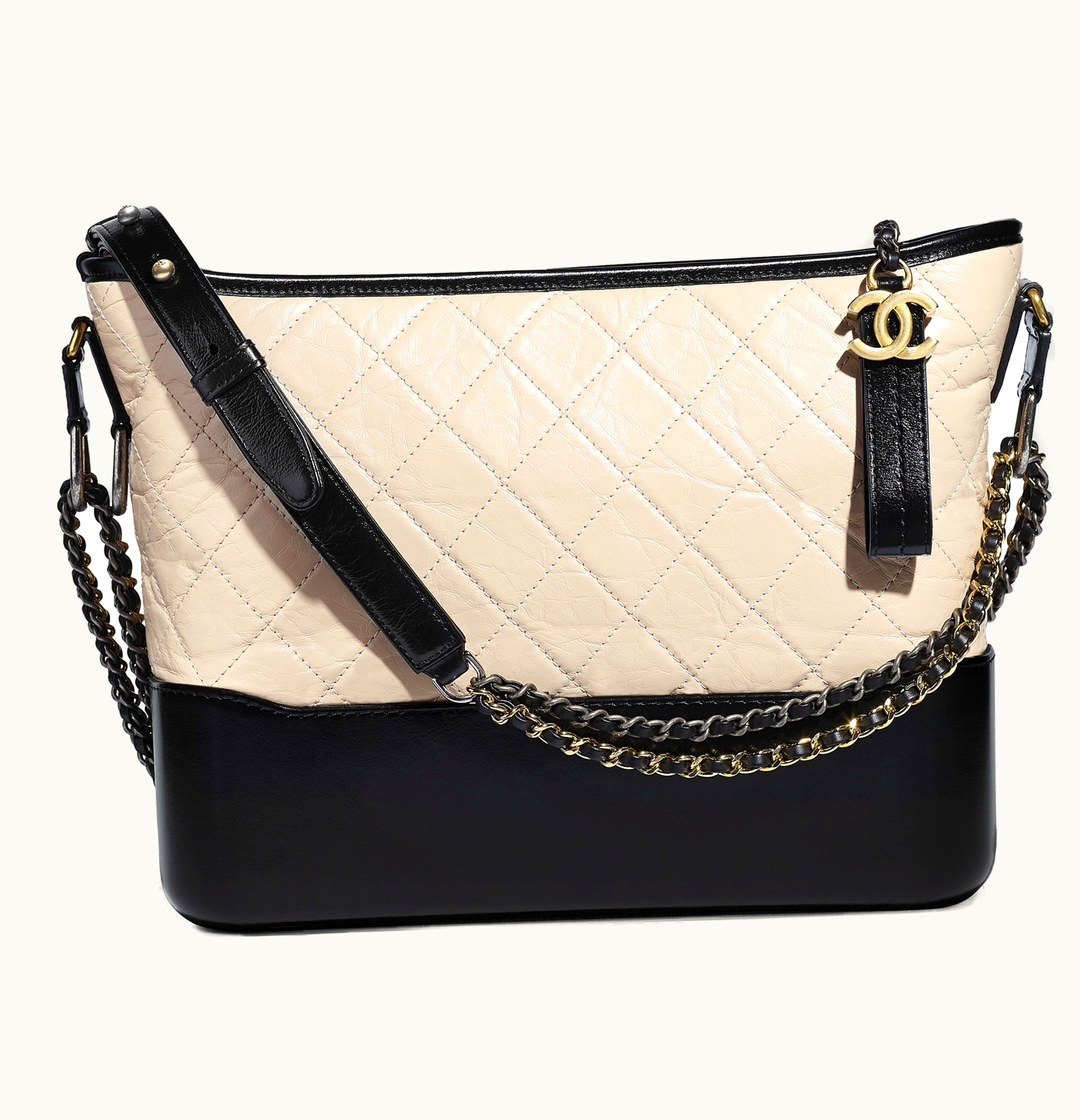 Chanel Chanel Hobo Gabrielle Quilted Aged Calfskin Beige Black