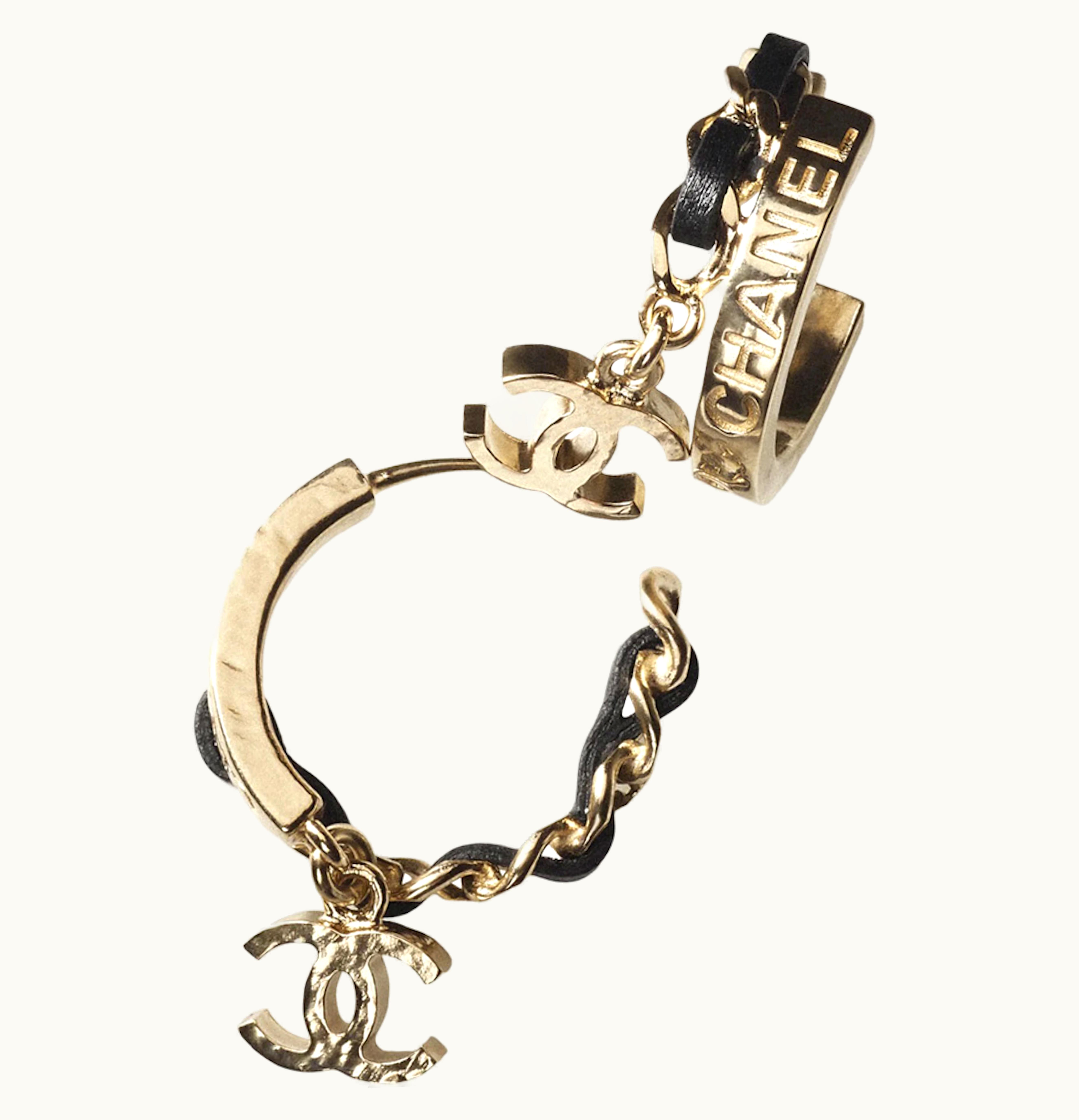 Chanel Chanel Metal Lambskin Earrings AB9109 Gold Black