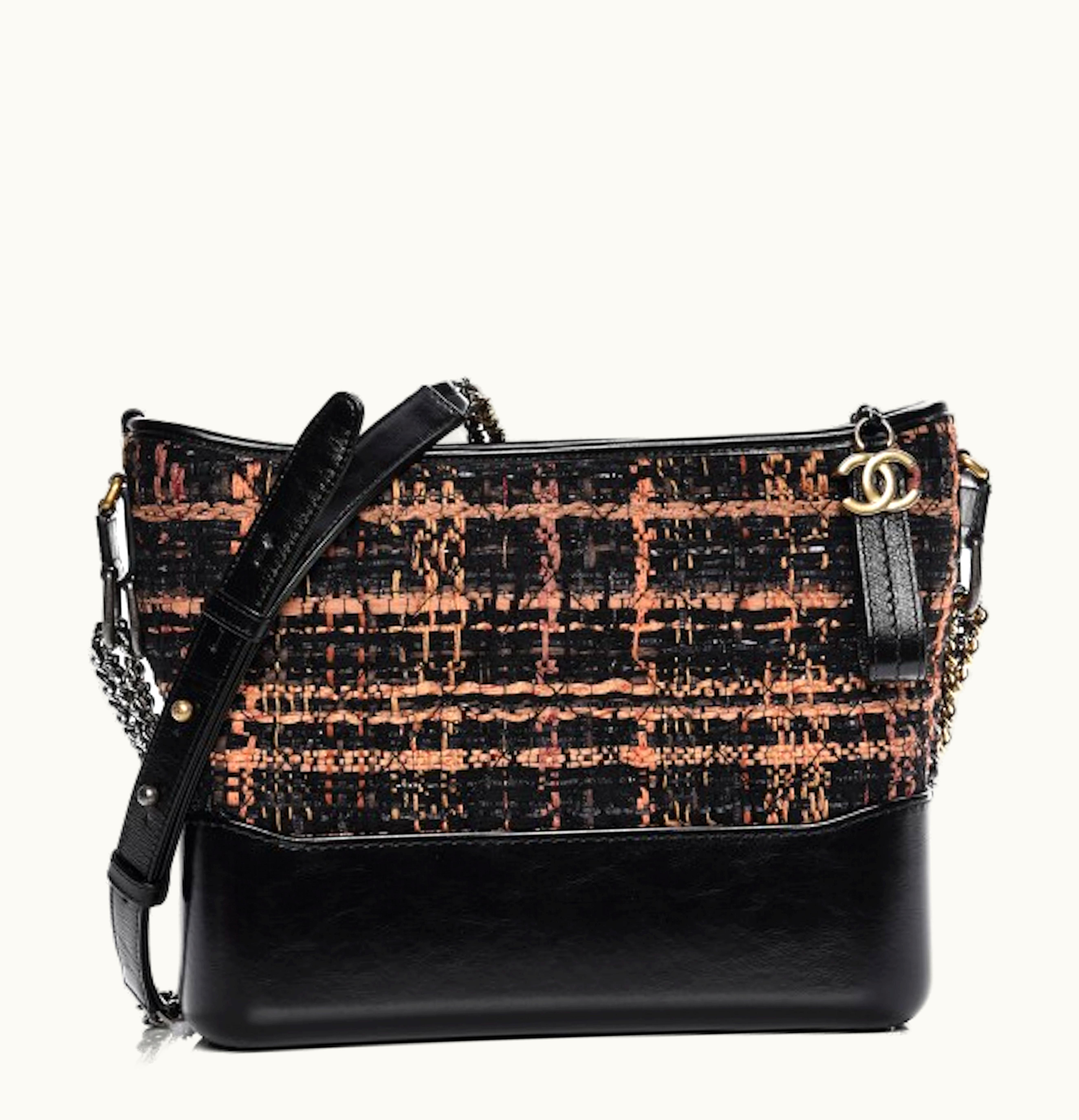 Chanel Chanel Hobo Gabrielle Medium Tweed Calfskin Black Orange