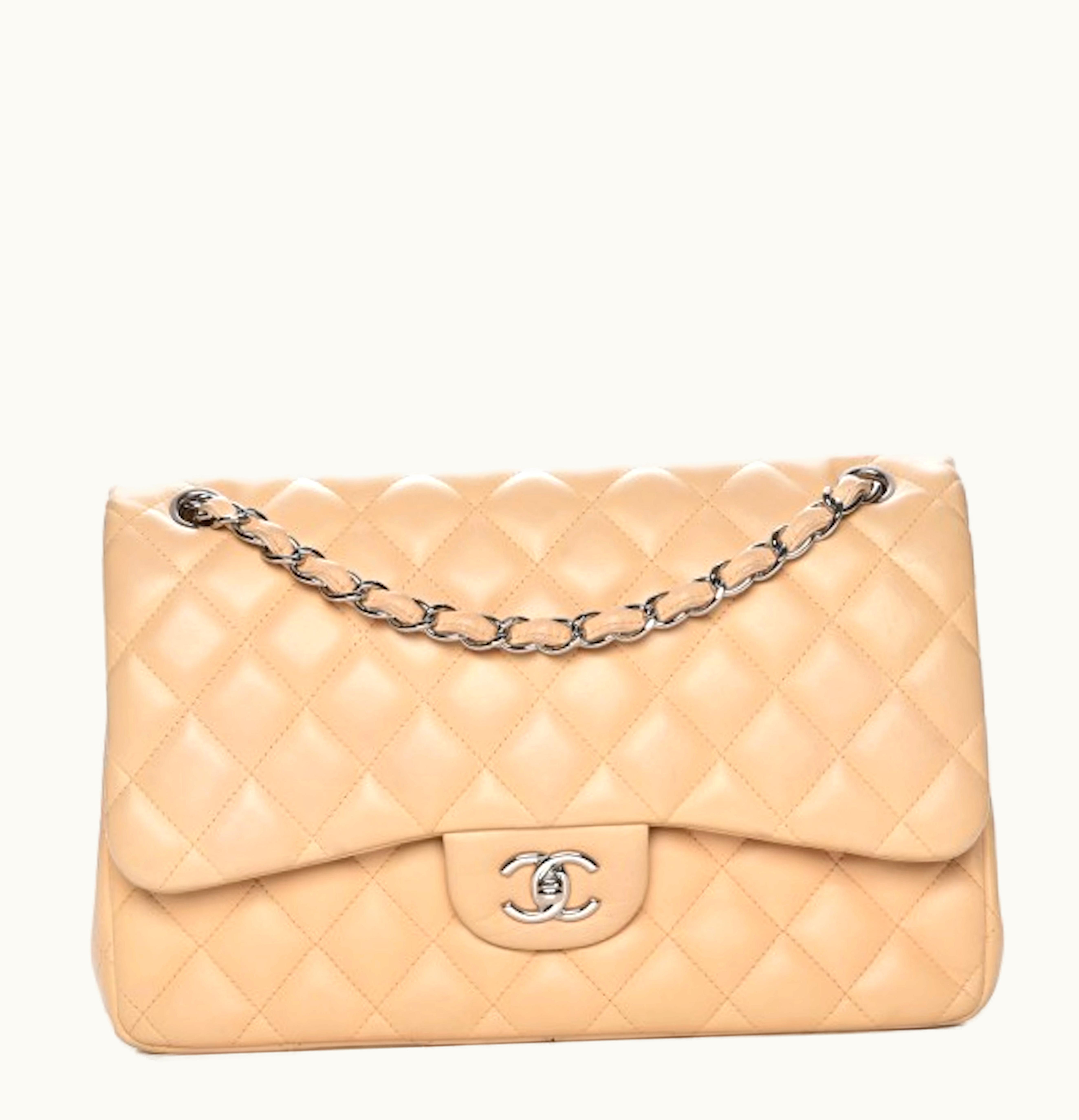 Chanel Chanel Double Flap Jumbo Quilted Lambskin Beige Silver
