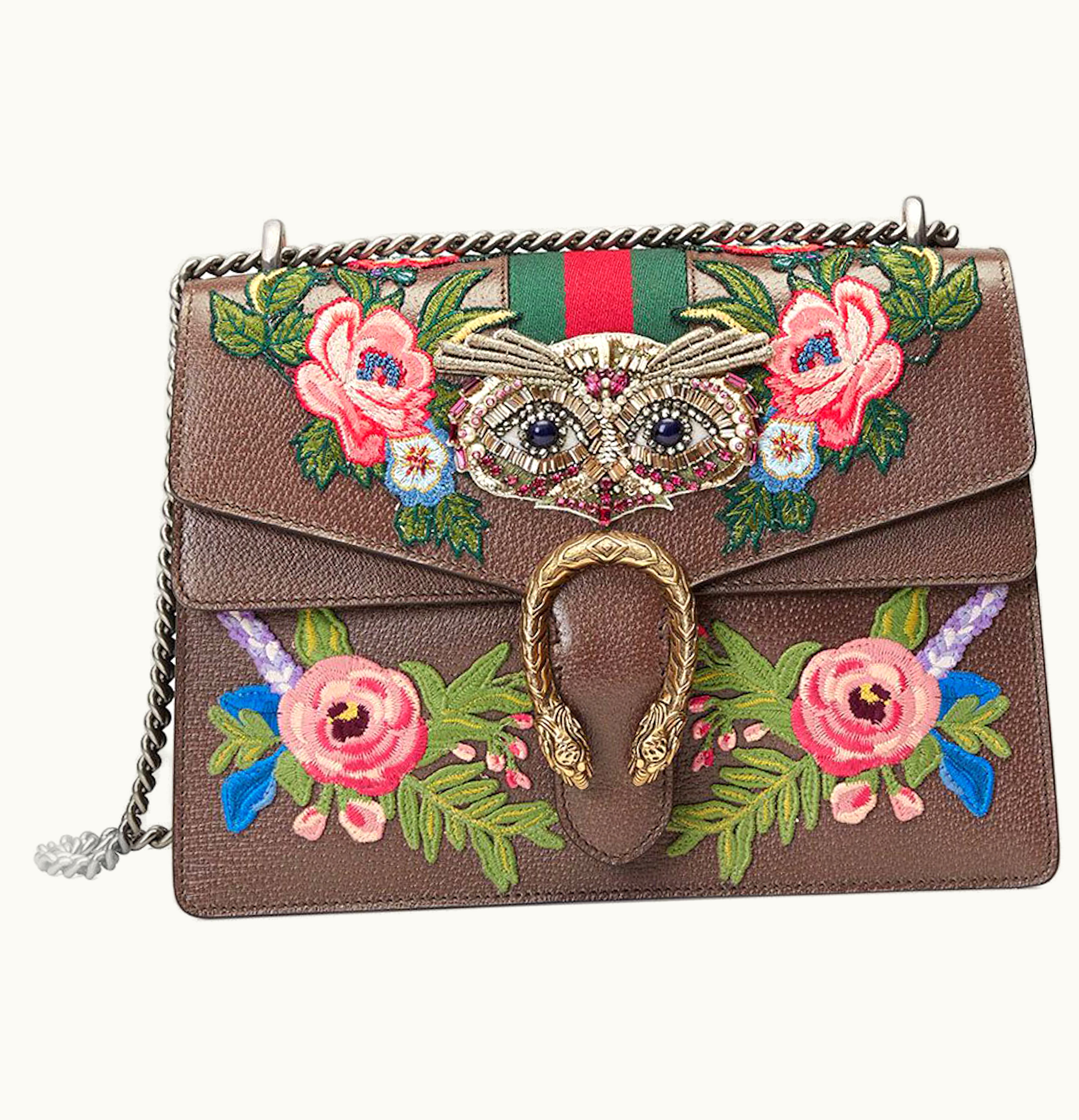 Gucci Gucci Dionysus Owl Embroidered Medium Brown Multicolor