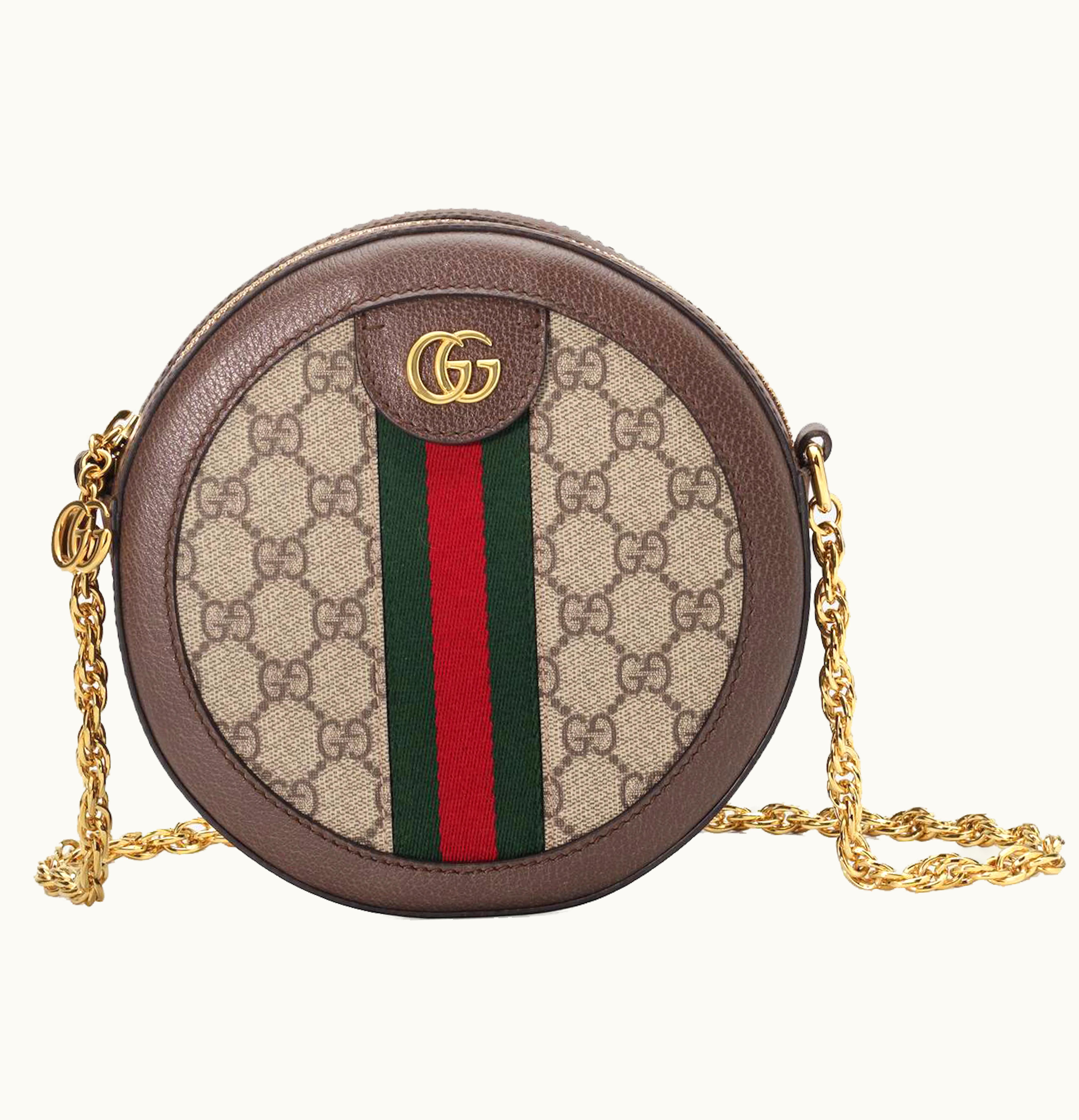 Gucci Gucci Ophidia Mini GG Round Shoulder Bag Beige Ebony