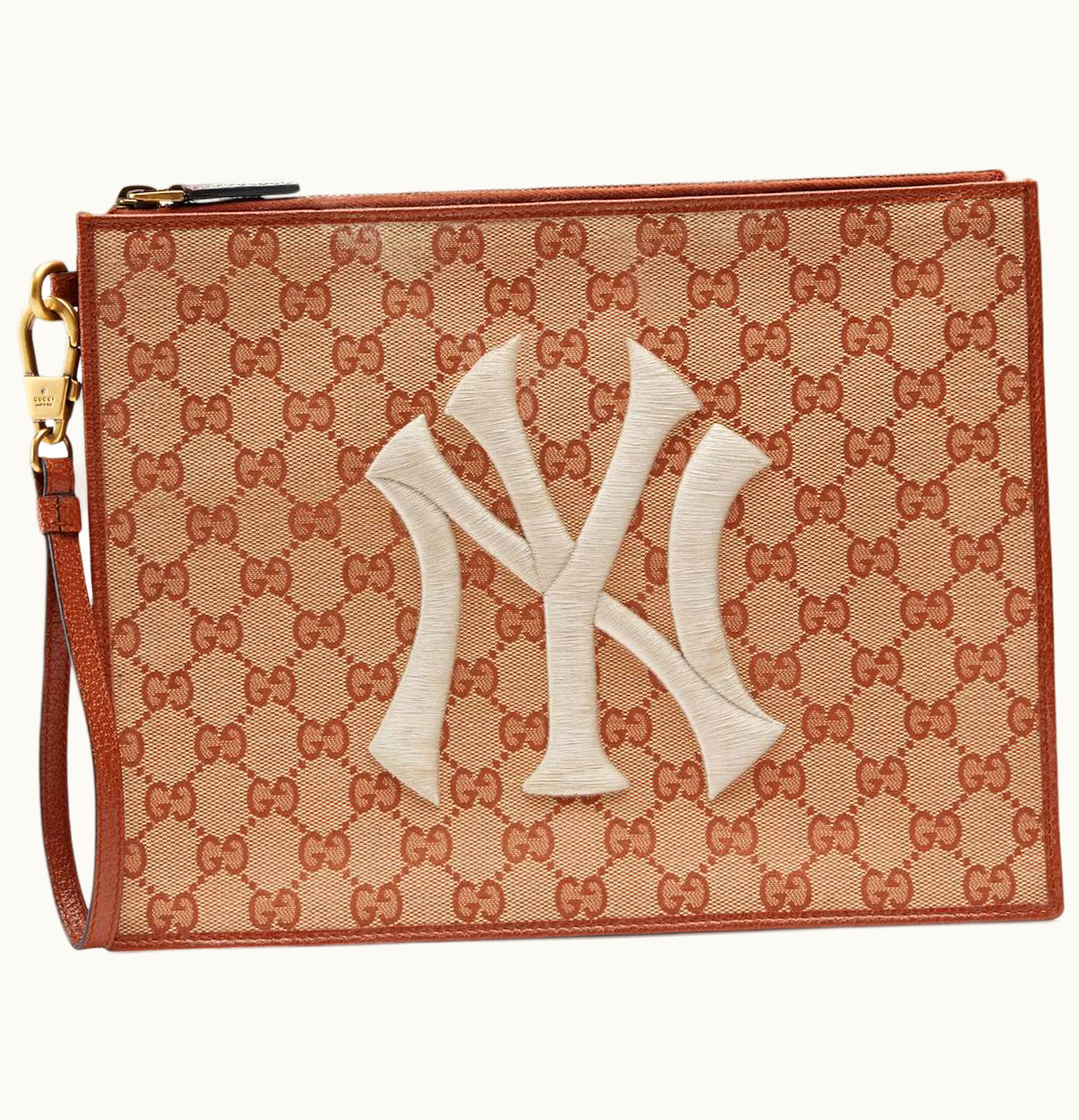 Gucci Gucci NY Yankees Patch Pouch GG Beige Brick Red
