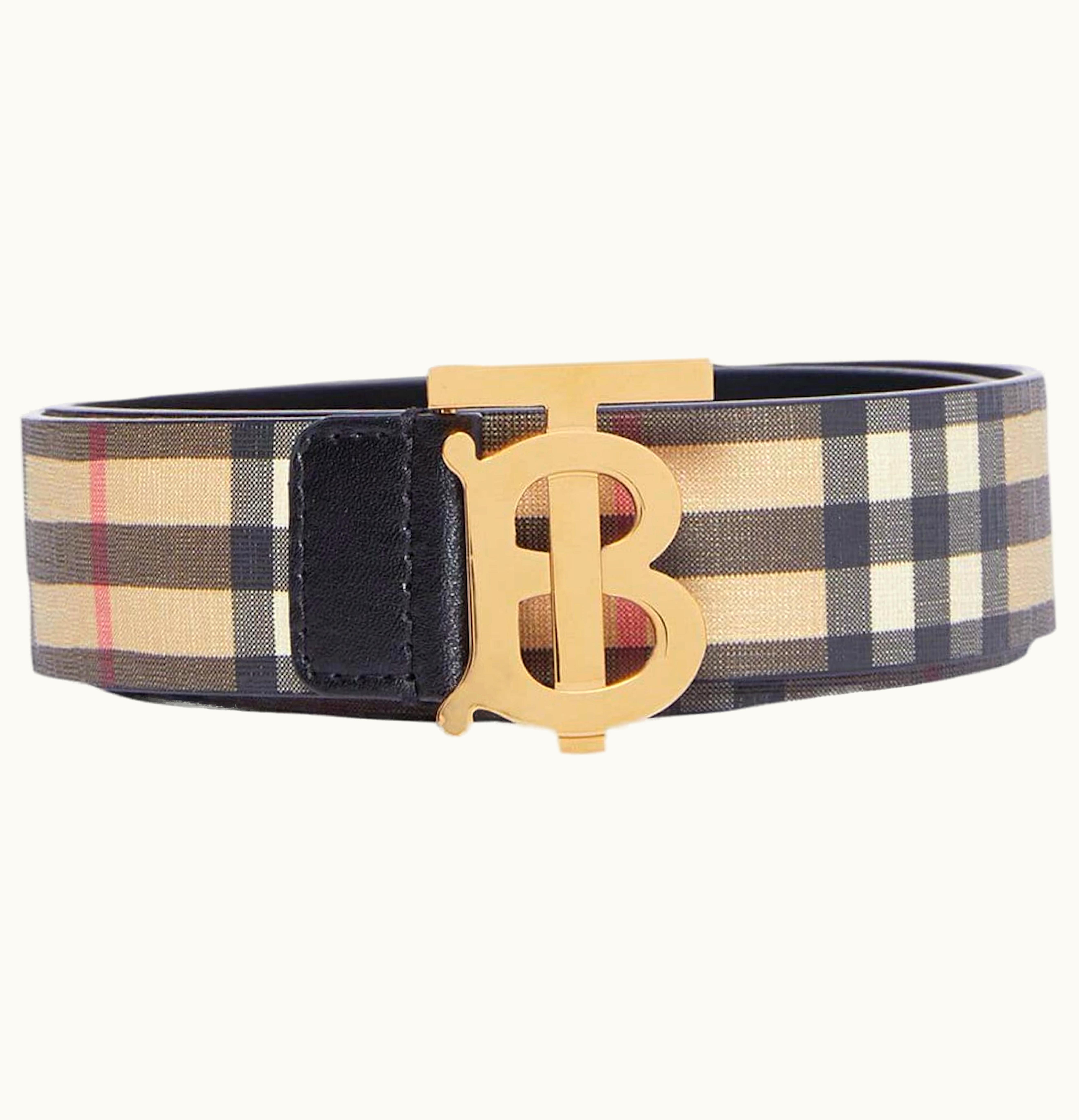 Burberry Burberry Monogram Motif Vintage Check E canvas Belt 14 Width Archive Beige
