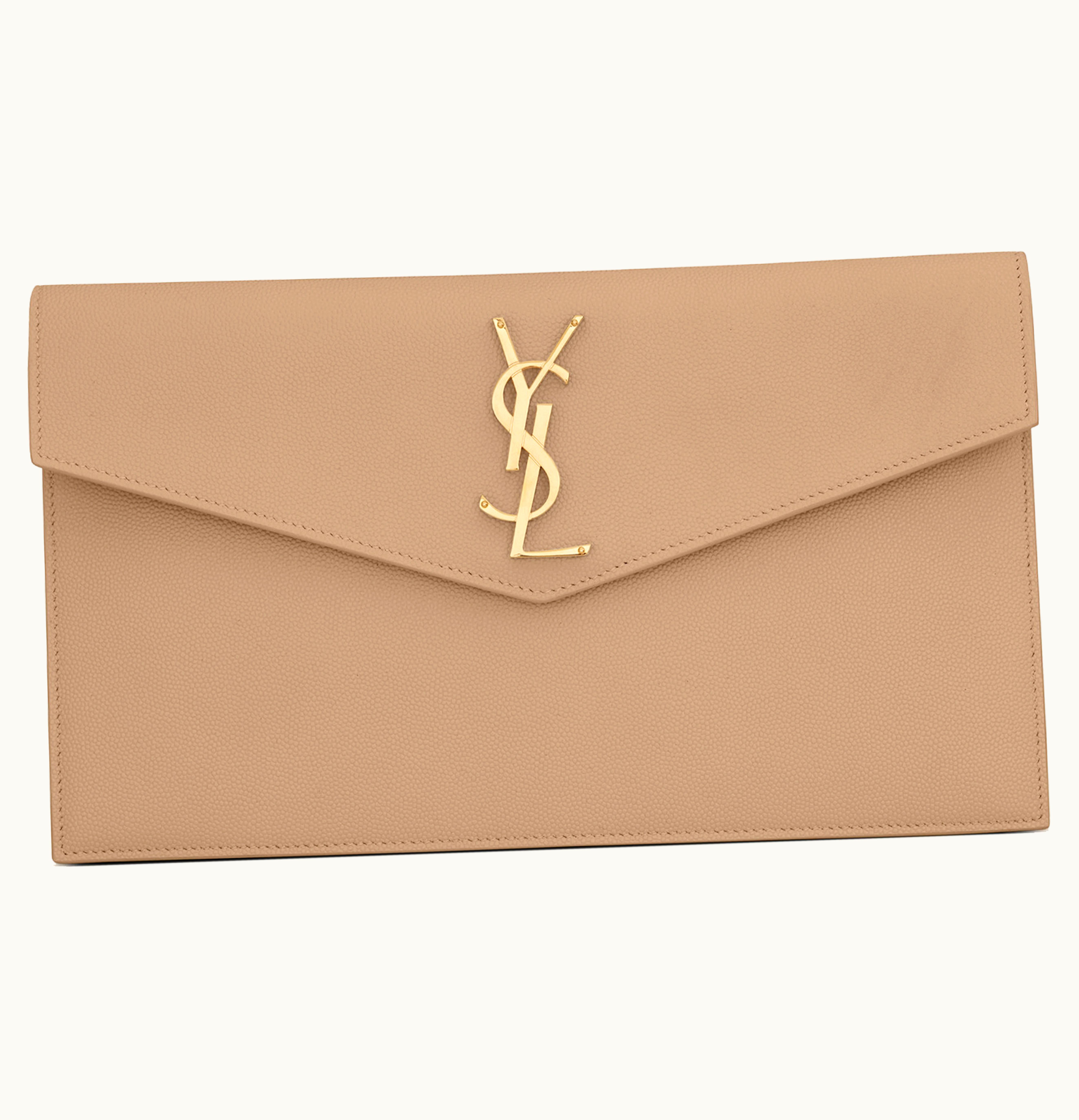 Saint Laurent Saint Laurent Uptown Pouch Grain de Poudre Embossed Dark Beige