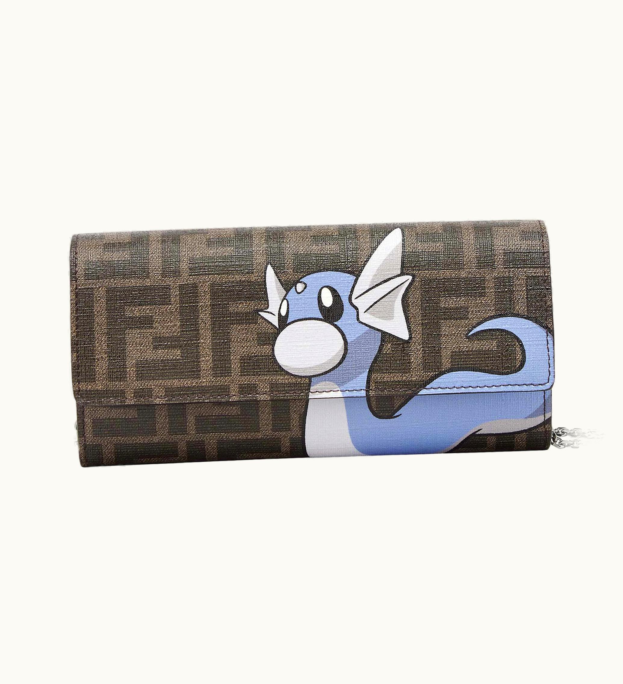 Fendi Fendi X FRGMT X Pokemon FF Fabric Wallet Continental With Chain Brown Light Blue