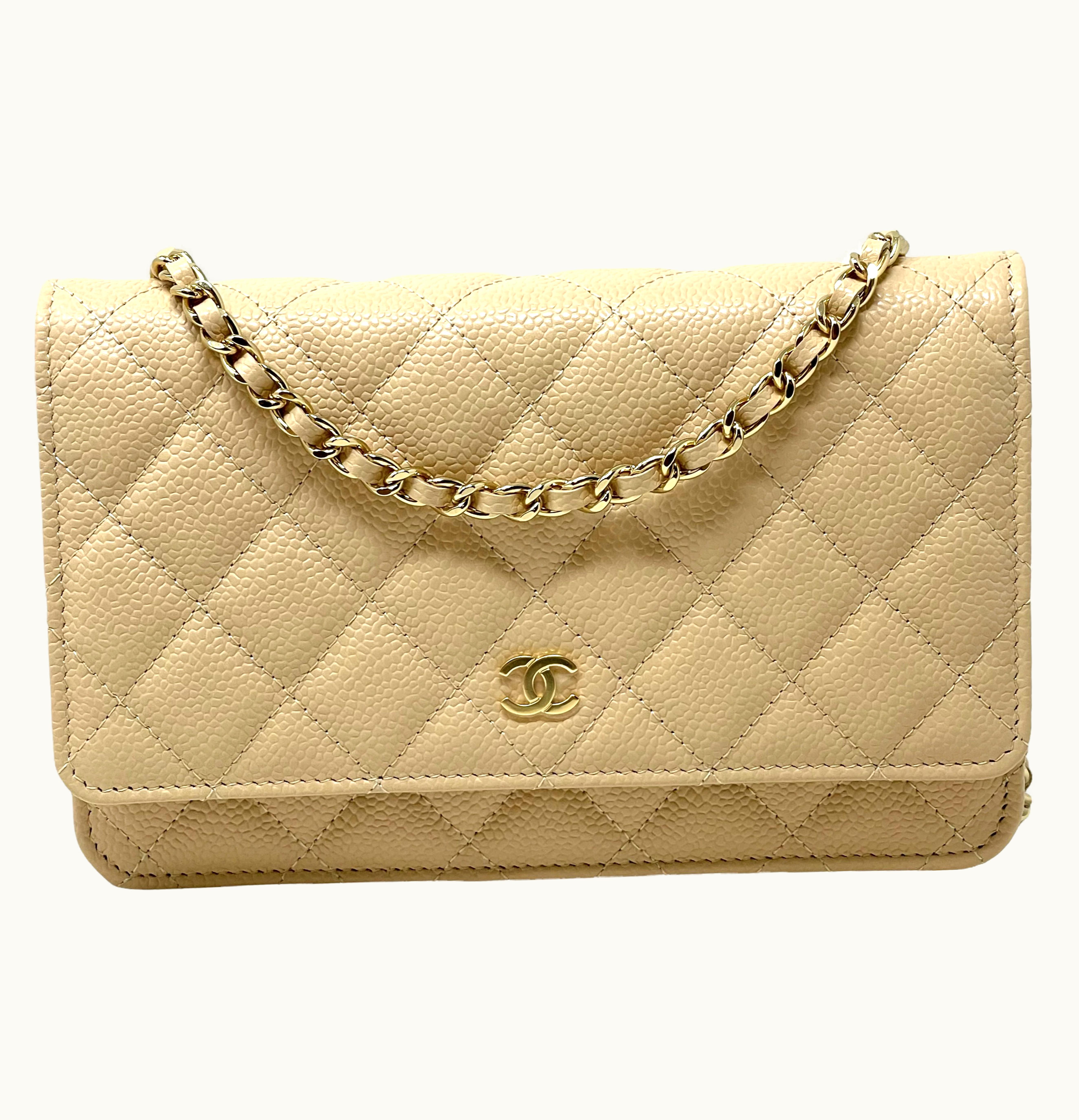 Chanel Chanel Classic Quilted Caviar Leather WOC Wallet Crossbody Bag Beige