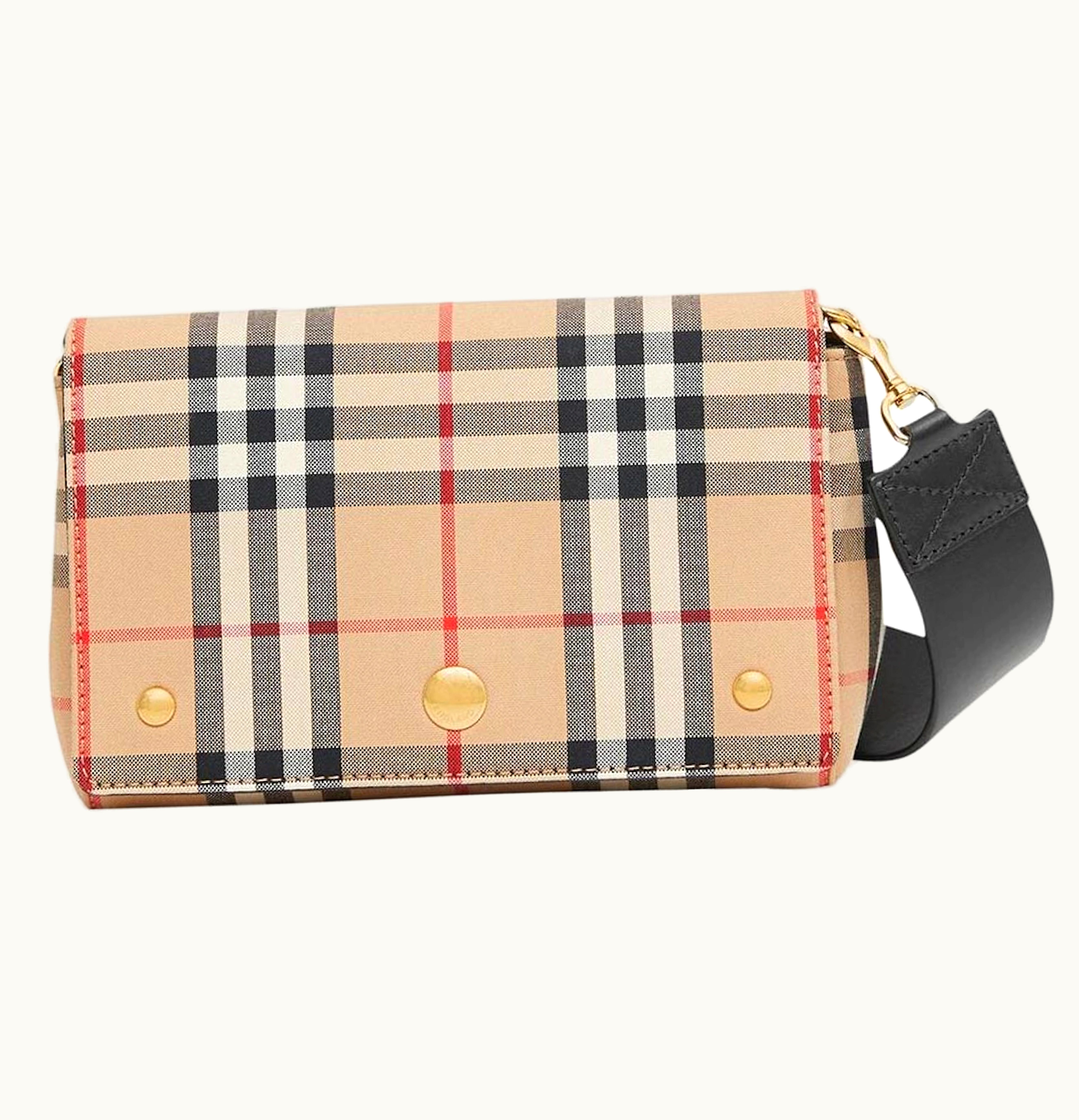 Burberry Burberry Small Vintage Check and Leather Crossbody Bag Archive Beige Black