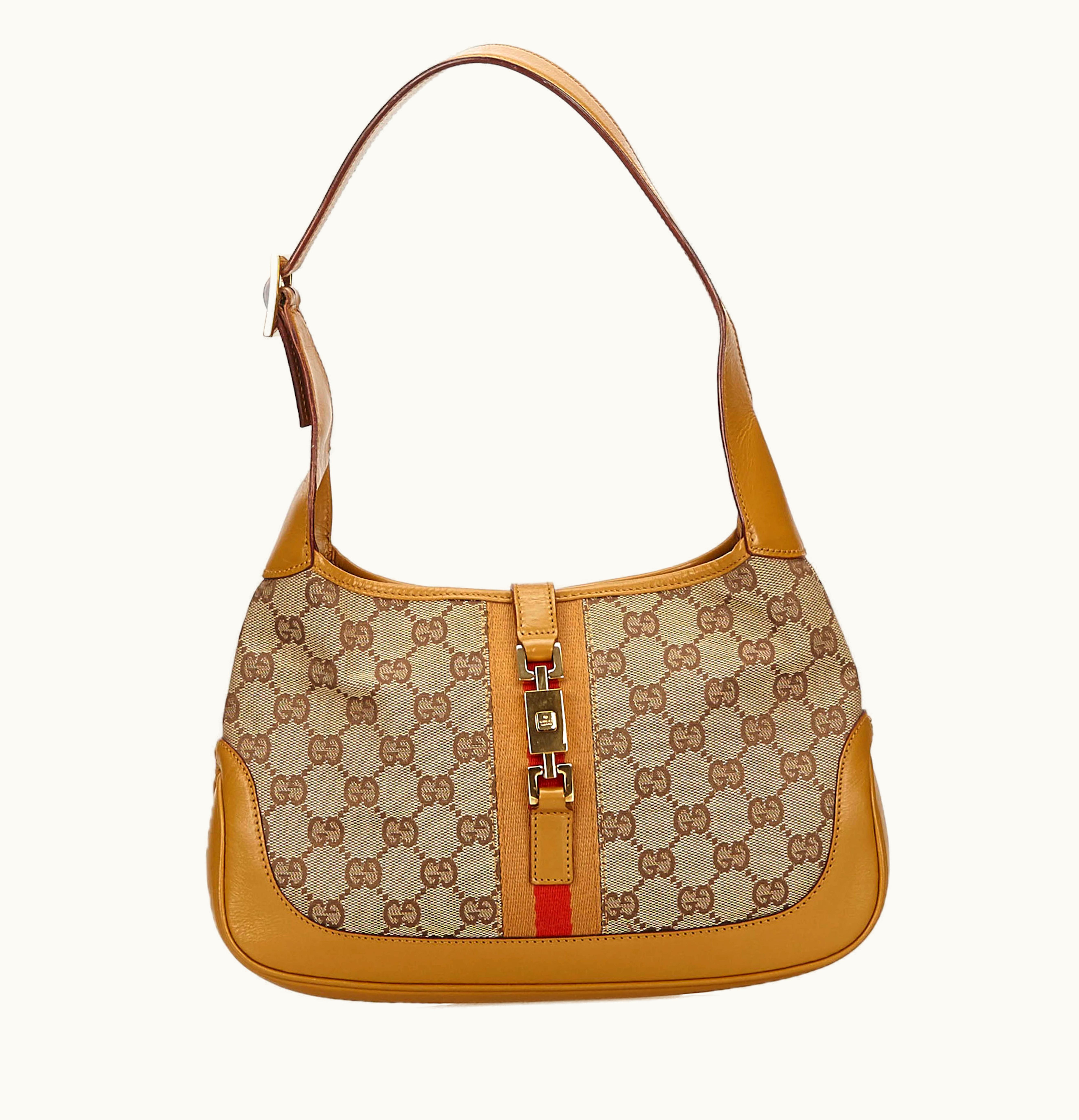 Gucci Gucci Jackie Shoulder Monogram Canvas Beige Gold Tone