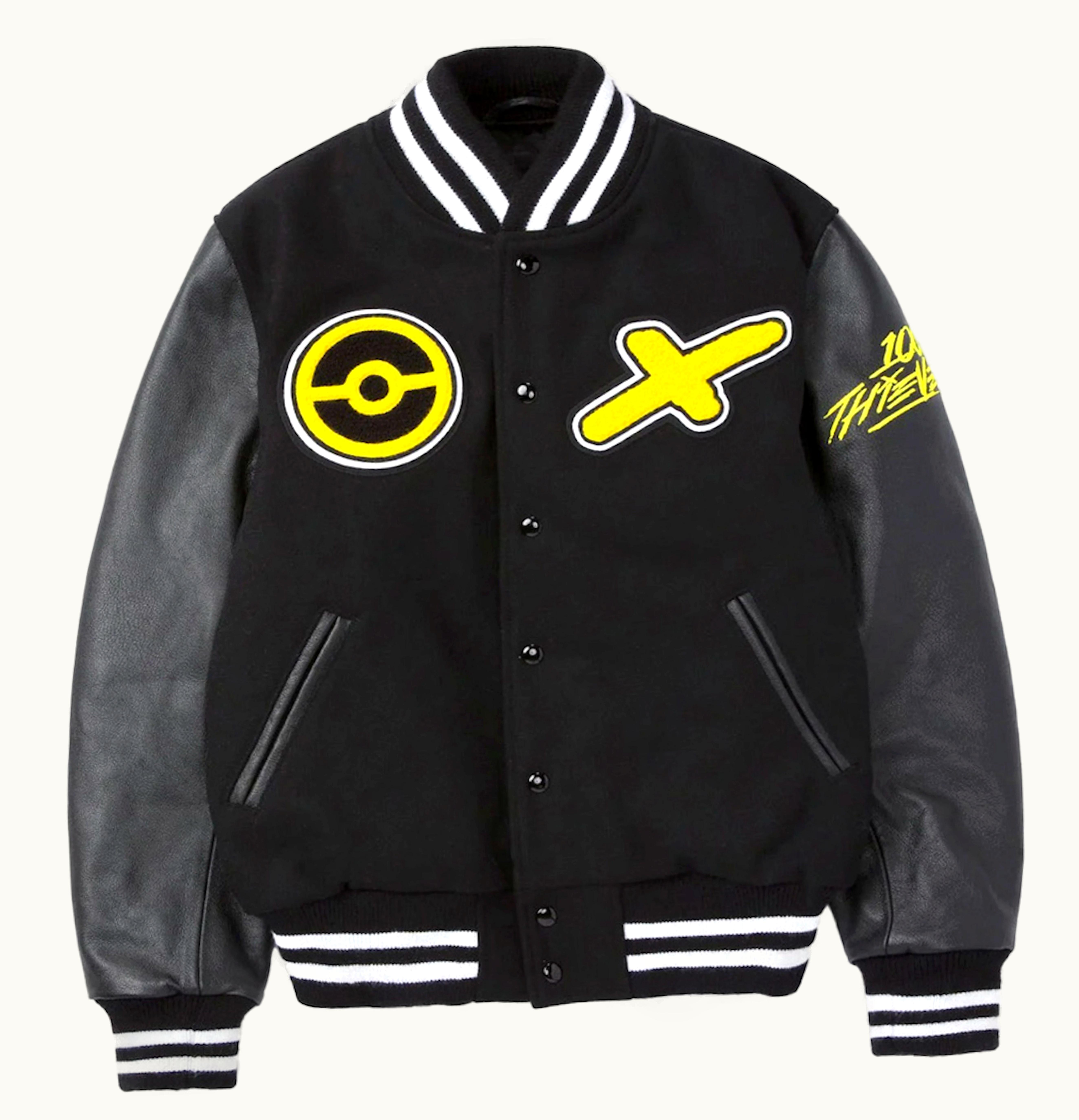 100 Thieves 100 Thieves X Pokemon Pikachu Golden Bear Varsity Jacket Black