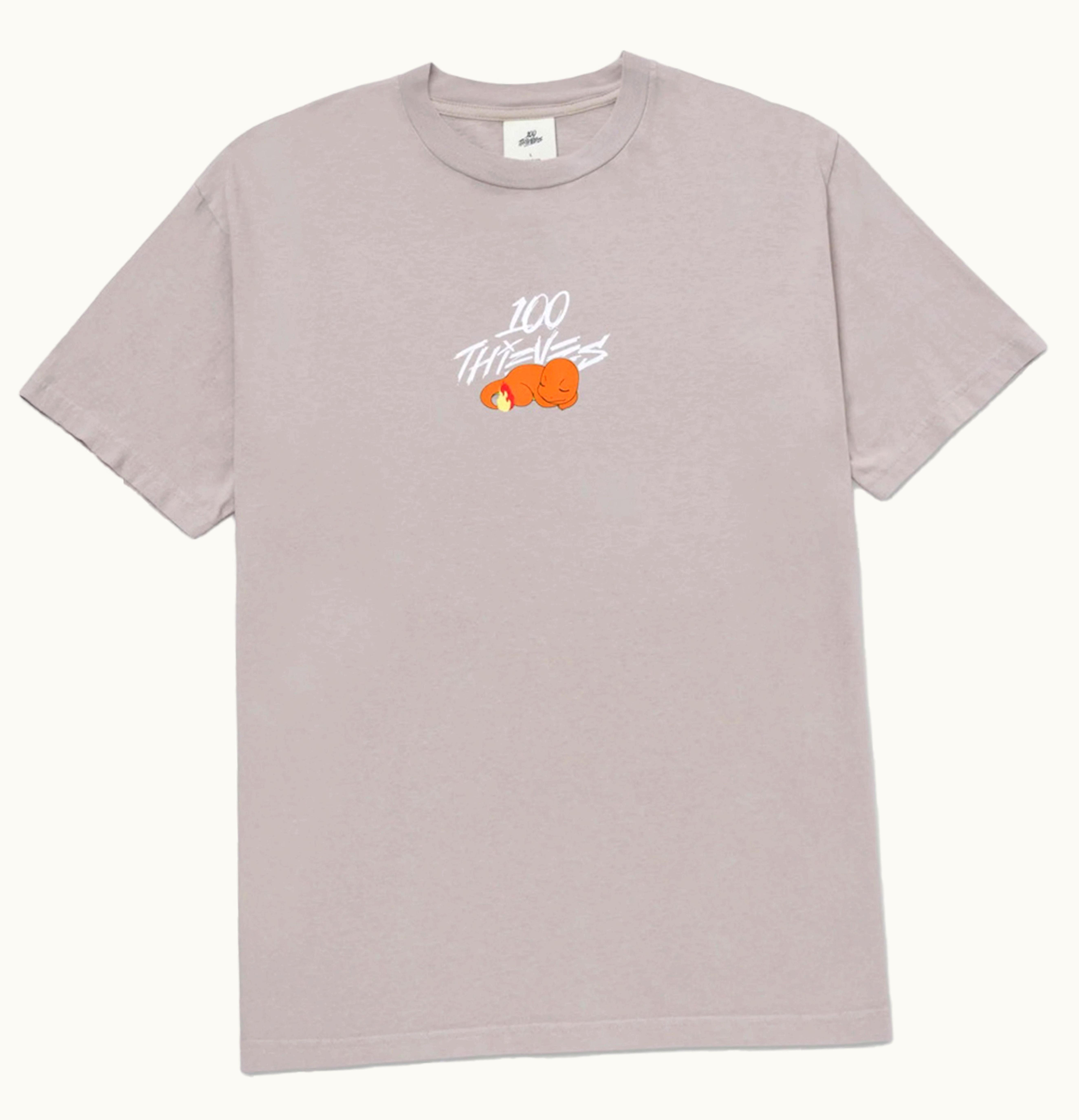 100 Thieves 100 Thieves X Pokemon Charmander Core T Shirt Light Grey