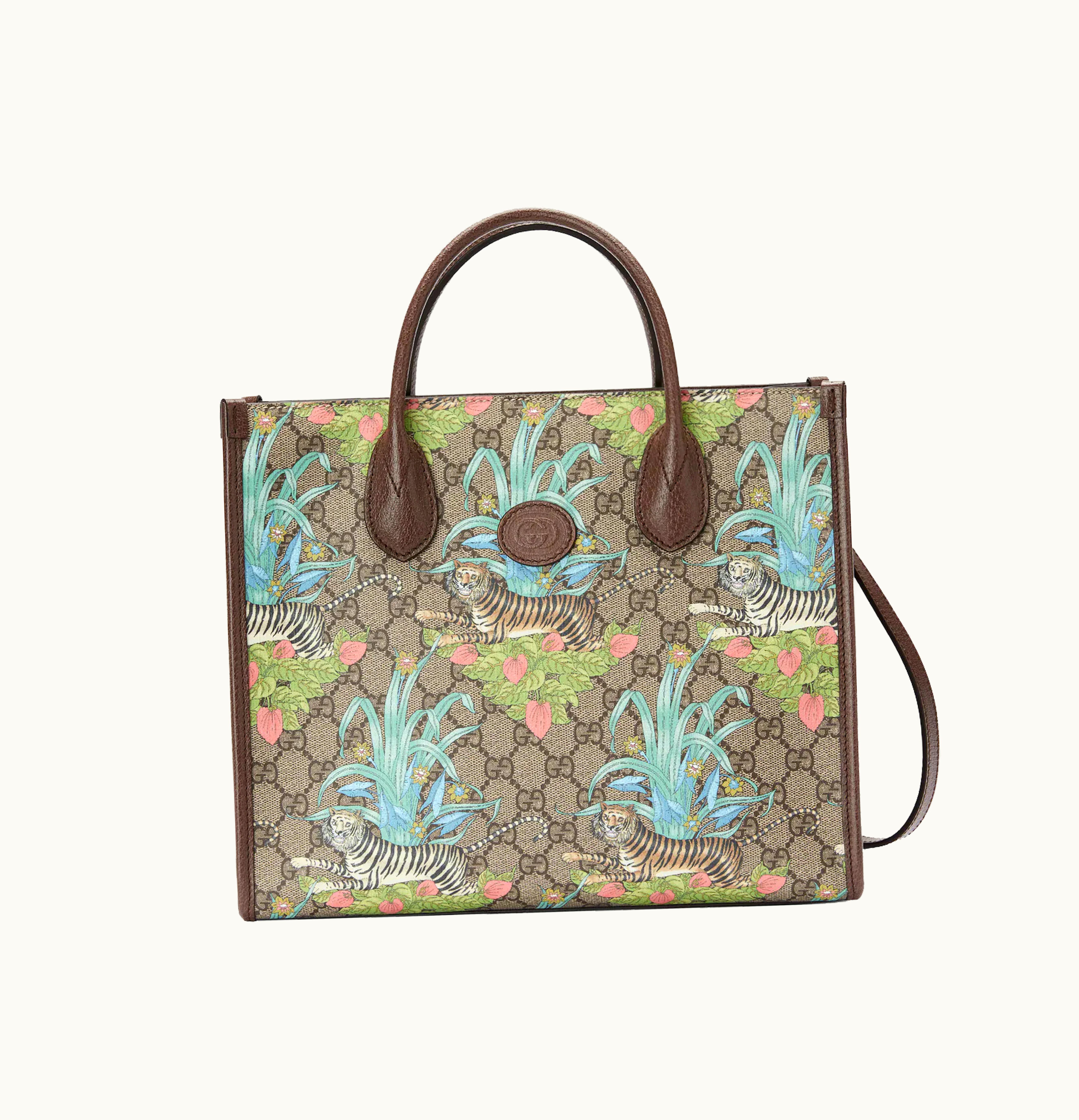 Gucci Gucci Tiger GG Small Tote Bag Beige Ebony