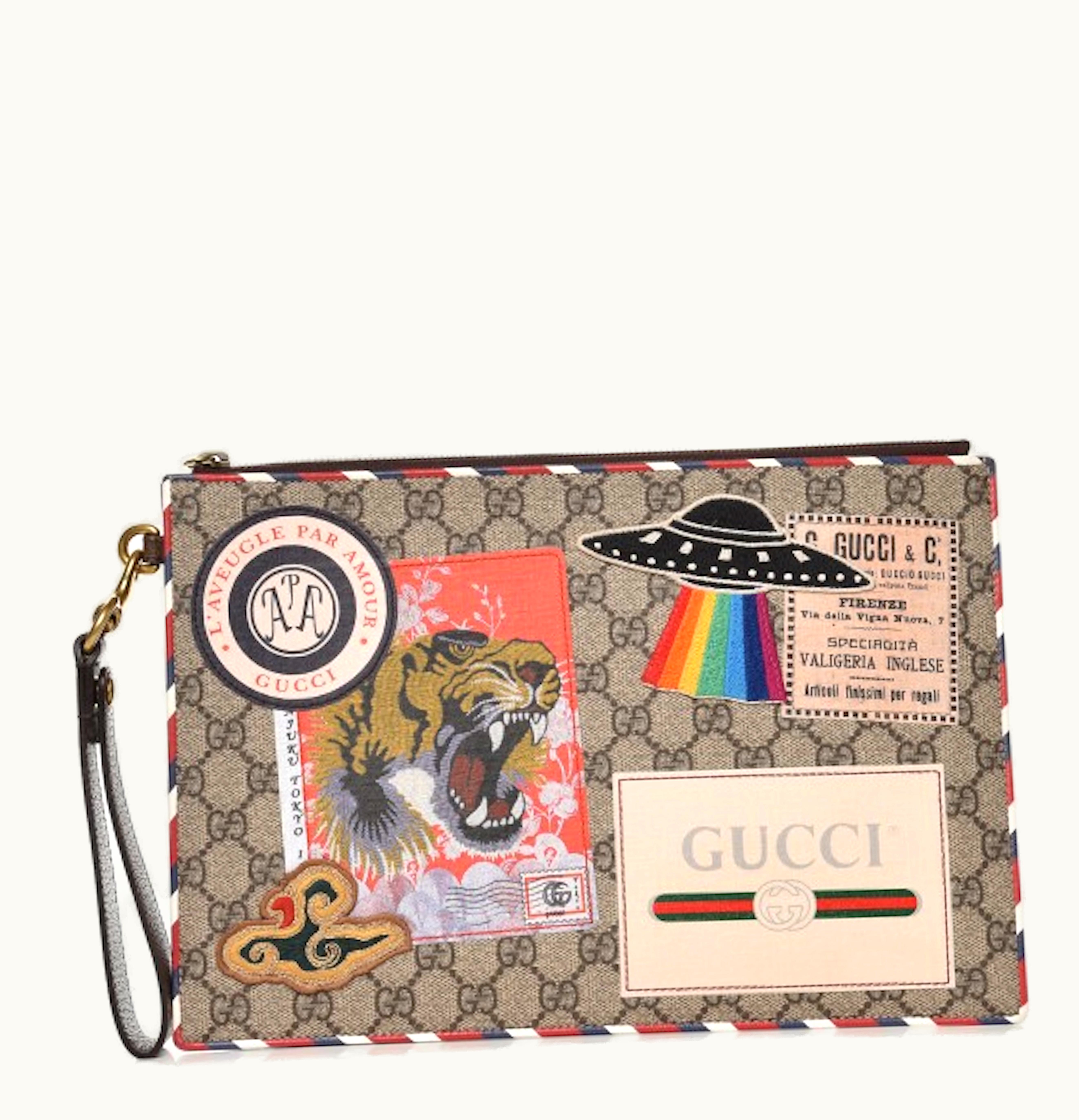 Gucci Gucci Zip Pouch Monogram GG Supreme Courrier Beige Ebony